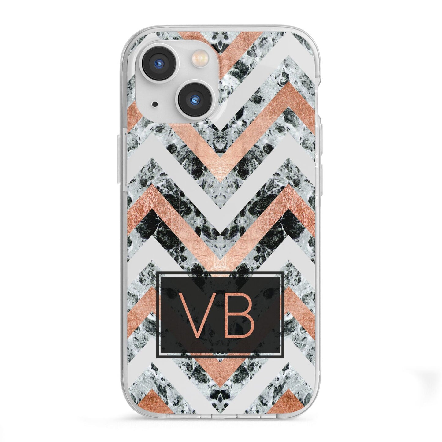 Personalised Chevron Marble Initials iPhone 13 Mini TPU Impact Case with White Edges