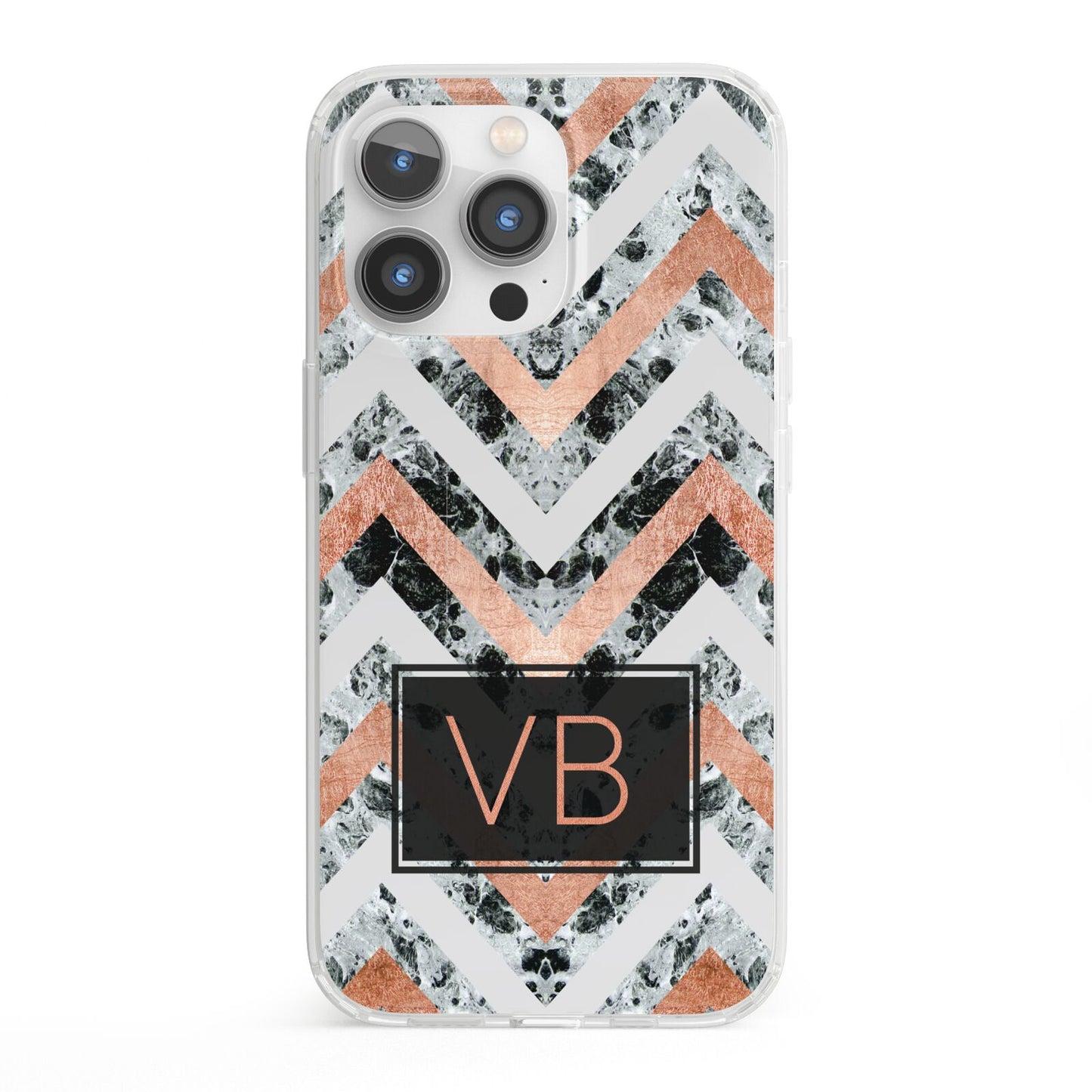 Personalised Chevron Marble Initials iPhone 13 Pro Clear Bumper Case