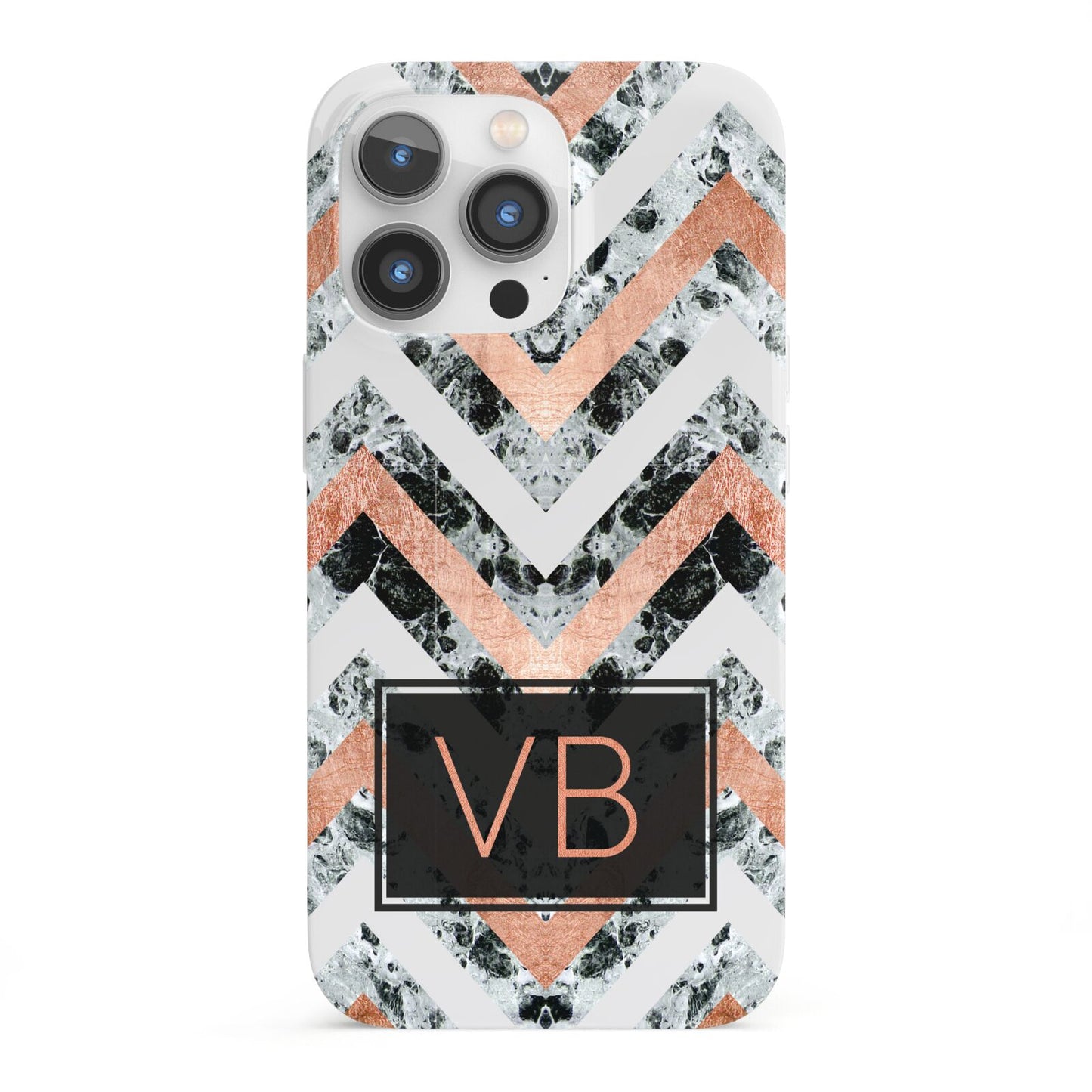 Personalised Chevron Marble Initials iPhone 13 Pro Full Wrap 3D Snap Case