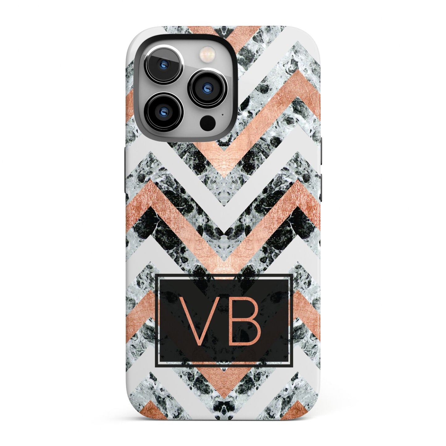 Personalised Chevron Marble Initials iPhone 13 Pro Full Wrap 3D Tough Case