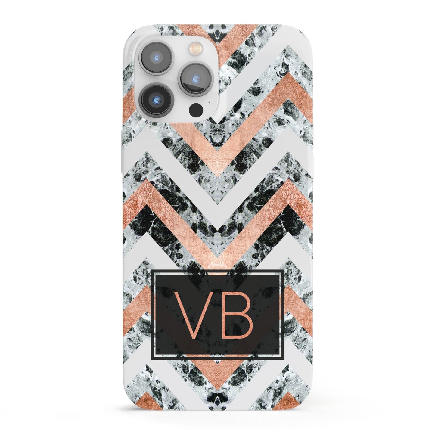 Personalised Chevron Marble Initials iPhone 13 Pro Max Full Wrap 3D Snap Case