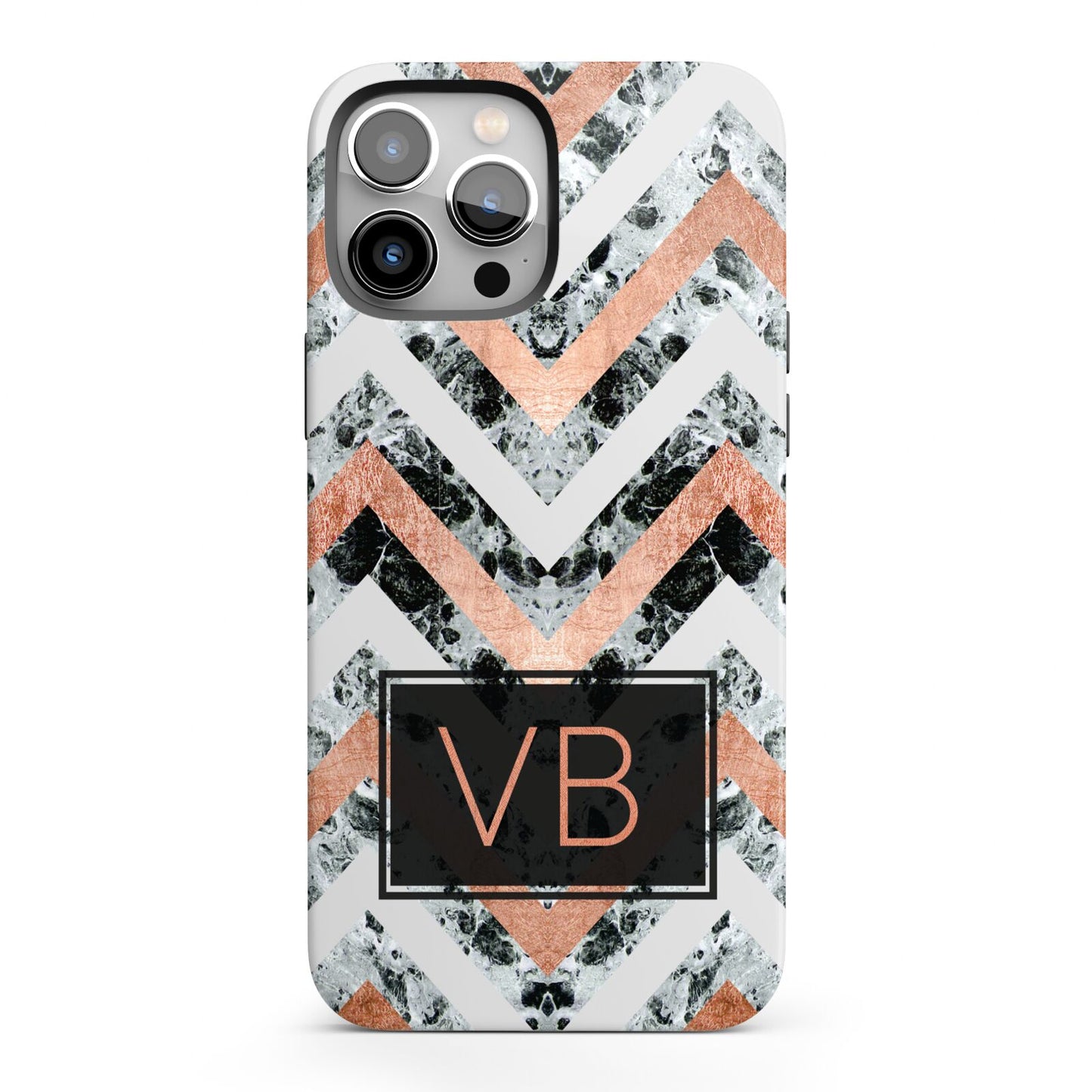 Personalised Chevron Marble Initials iPhone 13 Pro Max Full Wrap 3D Tough Case