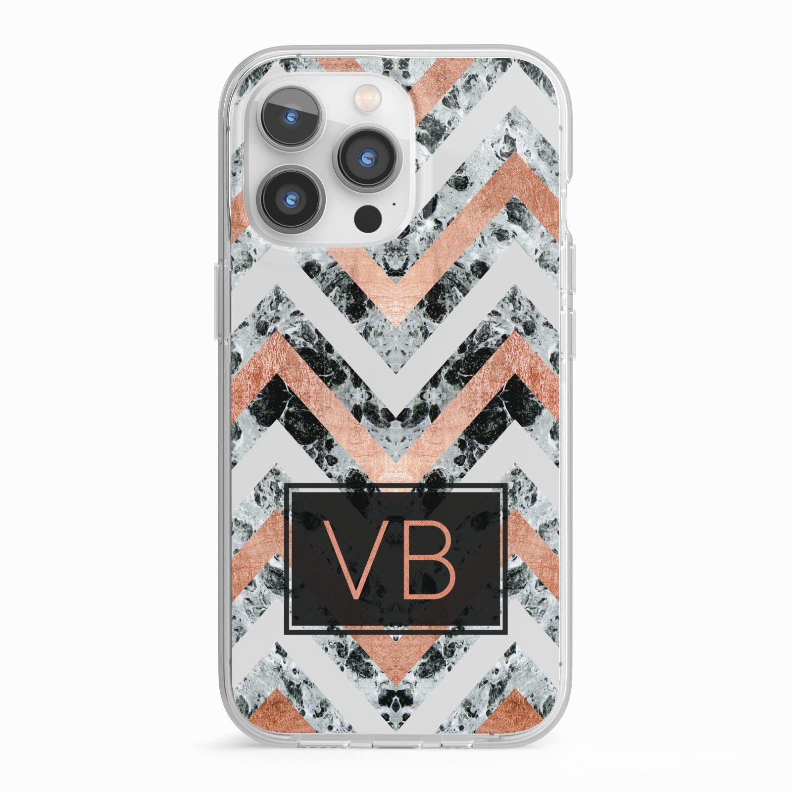 Personalised Chevron Marble Initials iPhone 13 Pro TPU Impact Case with White Edges