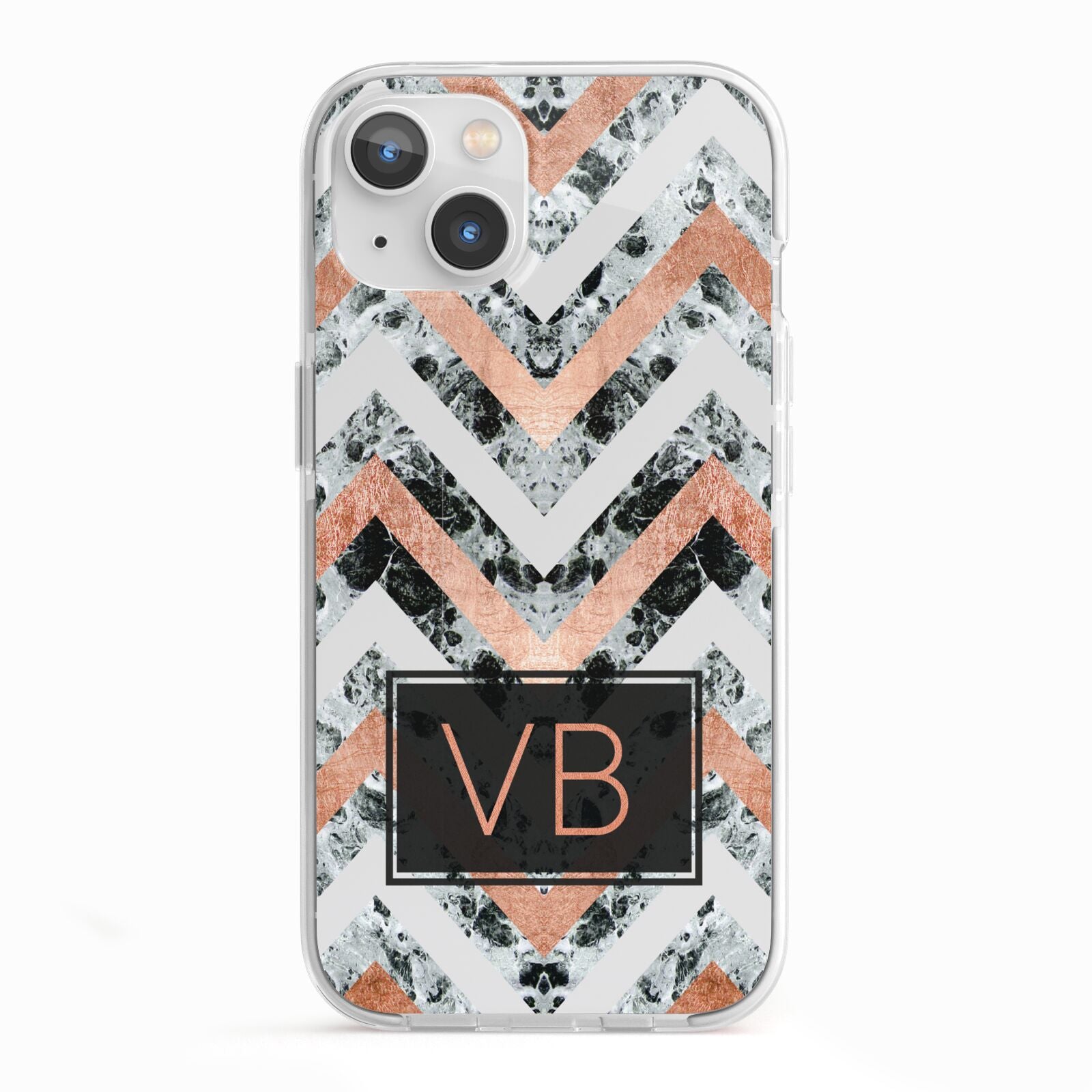 Personalised Chevron Marble Initials iPhone 13 TPU Impact Case with White Edges