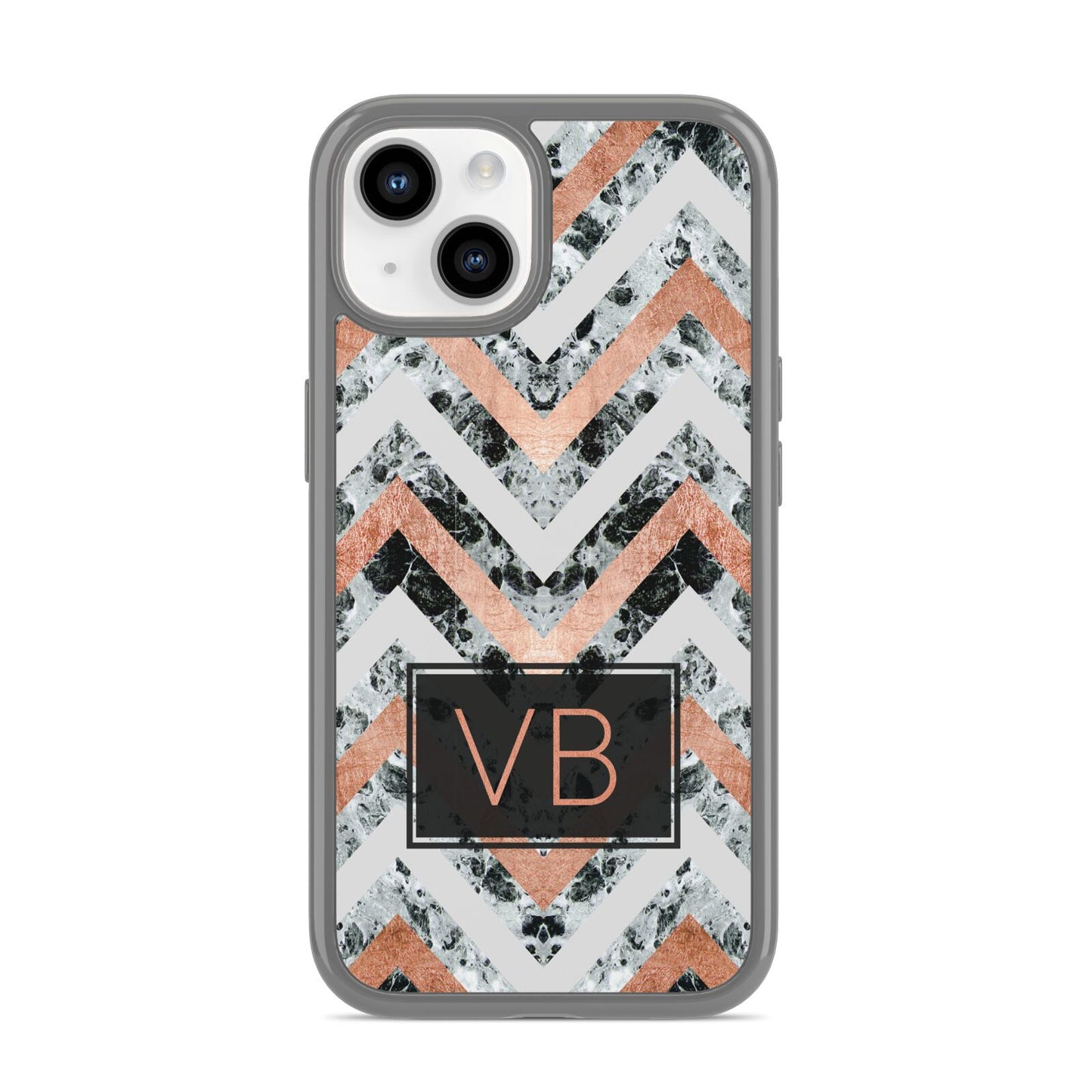 Personalised Chevron Marble Initials iPhone 14 Clear Tough Case Starlight