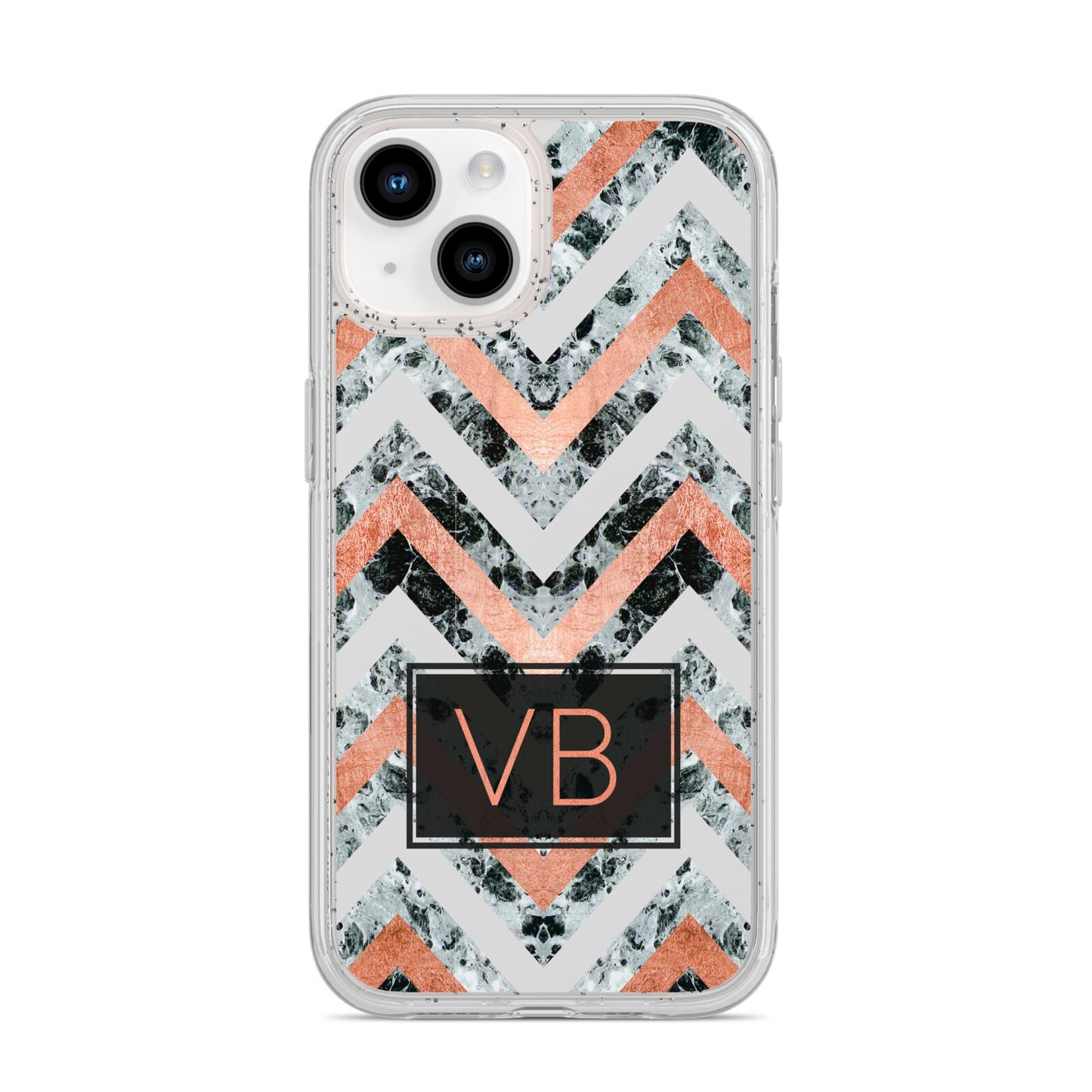 Personalised Chevron Marble Initials iPhone 14 Glitter Tough Case Starlight