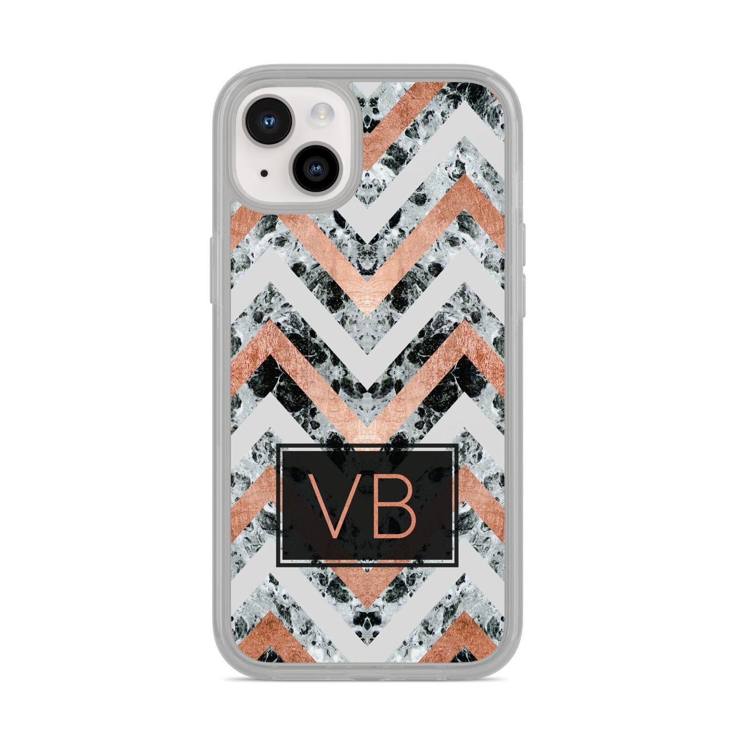 Personalised Chevron Marble Initials iPhone 14 Plus Clear Tough Case Starlight