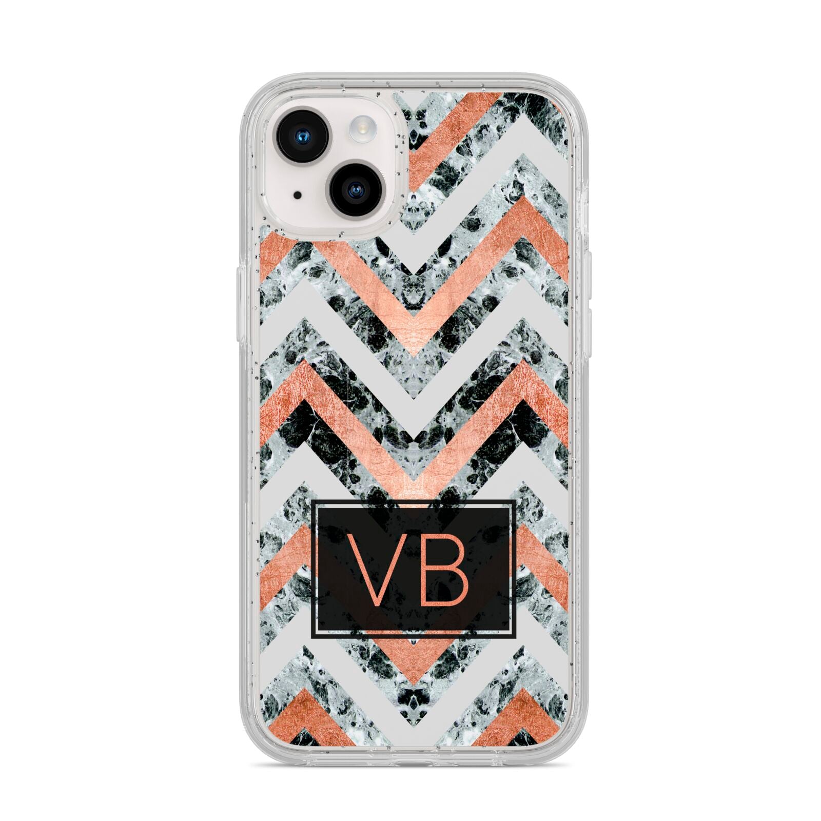 Personalised Chevron Marble Initials iPhone 14 Plus Glitter Tough Case Starlight