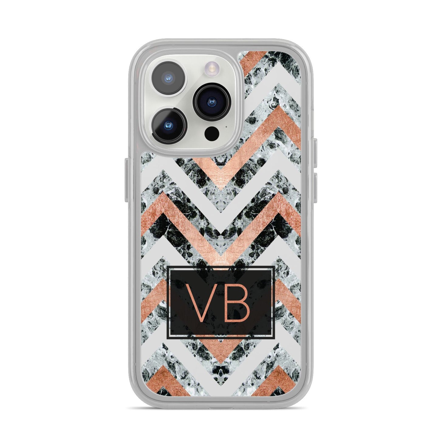 Personalised Chevron Marble Initials iPhone 14 Pro Clear Tough Case Silver