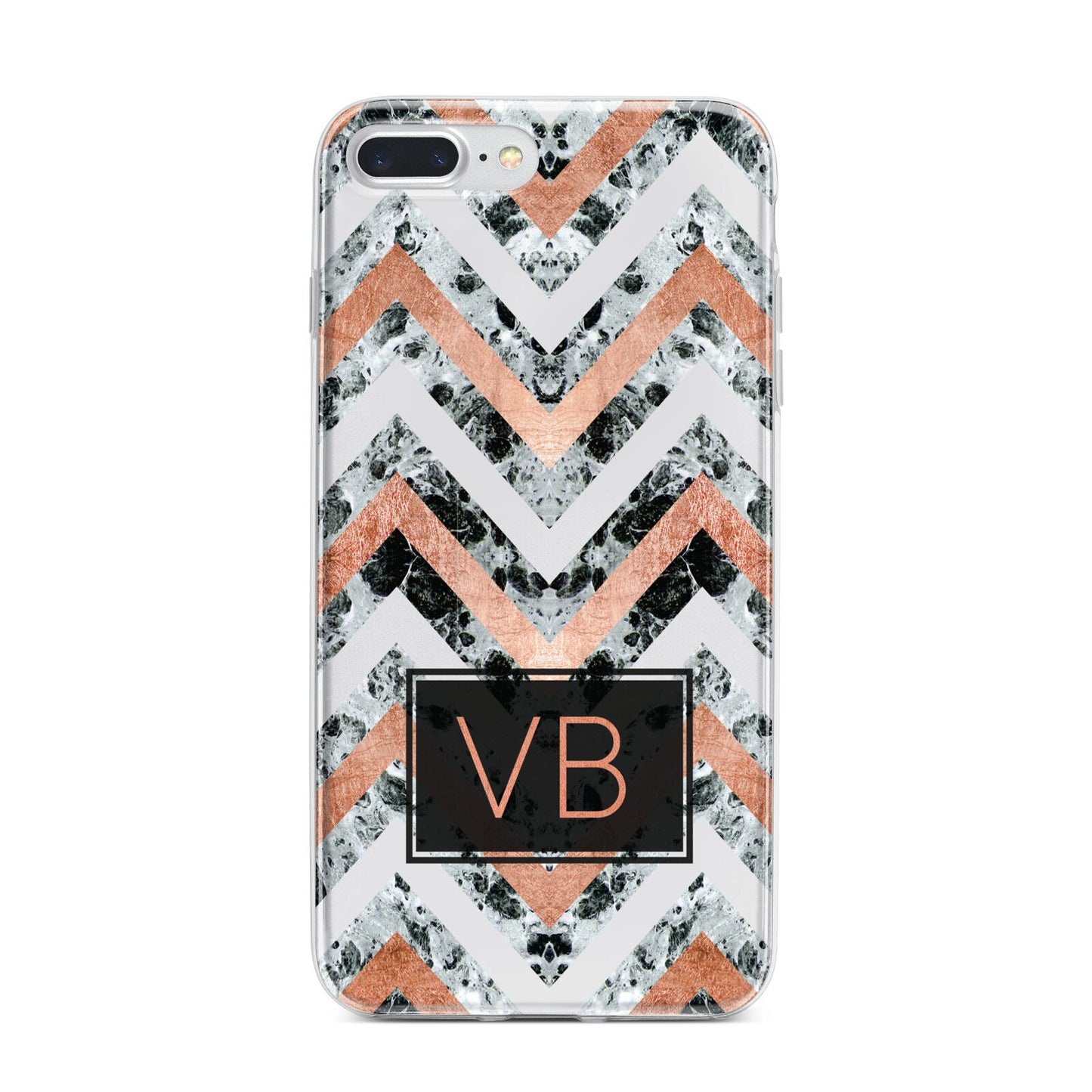 Personalised Chevron Marble Initials iPhone 7 Plus Bumper Case on Silver iPhone