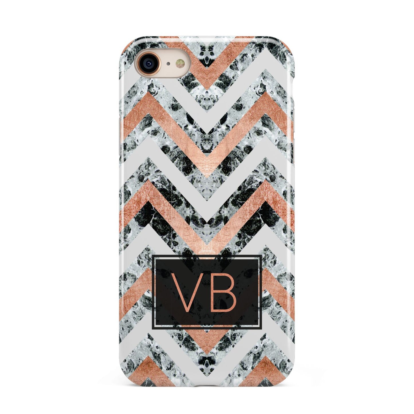 Personalised Chevron Marble Initials iPhone 8 3D Tough Case on Gold Phone