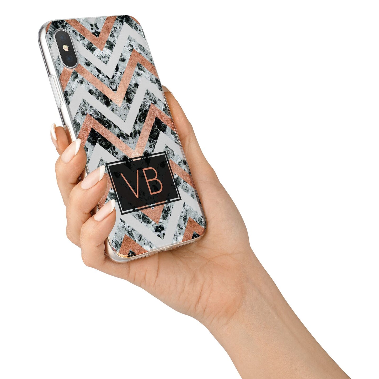 Personalised Chevron Marble Initials iPhone X Bumper Case on Silver iPhone Alternative Image 2