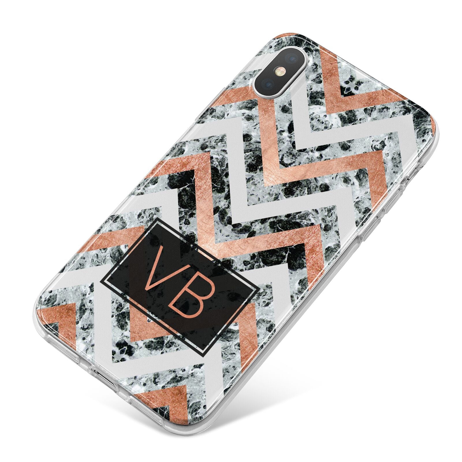 Personalised Chevron Marble Initials iPhone X Bumper Case on Silver iPhone