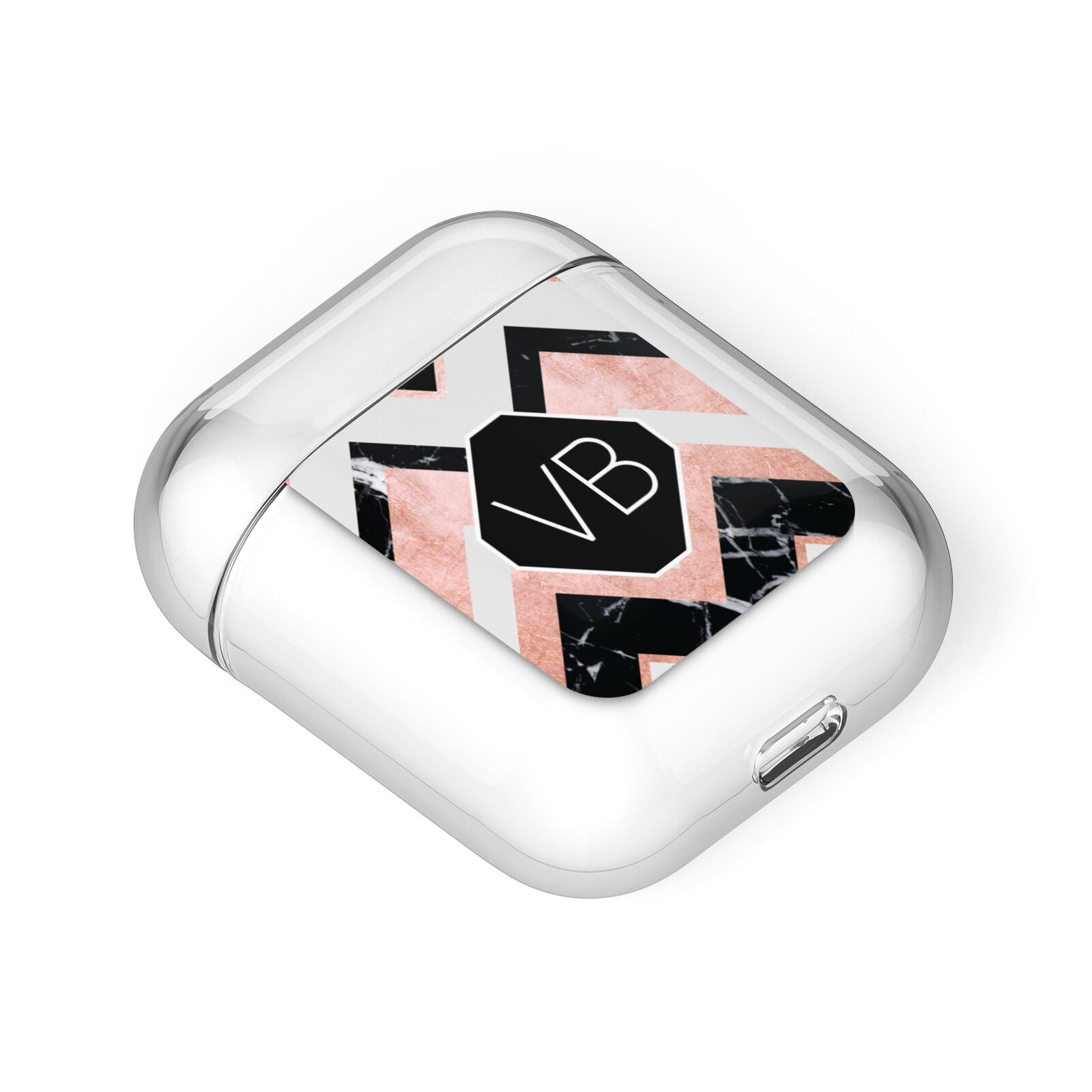 Personalised Chevron Marbled Initials AirPods Case Laid Flat