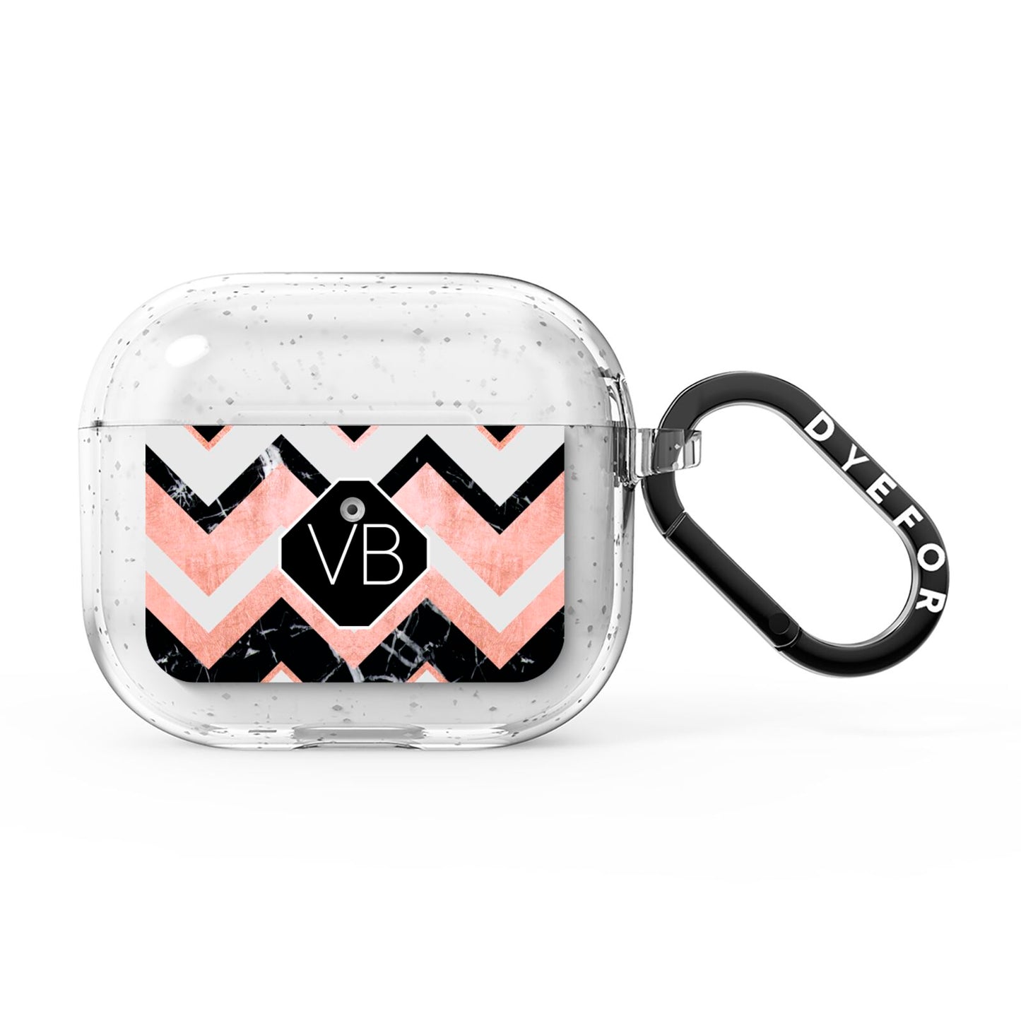 Personalised Chevron Marbled Initials AirPods Glitter Case 3rd Gen