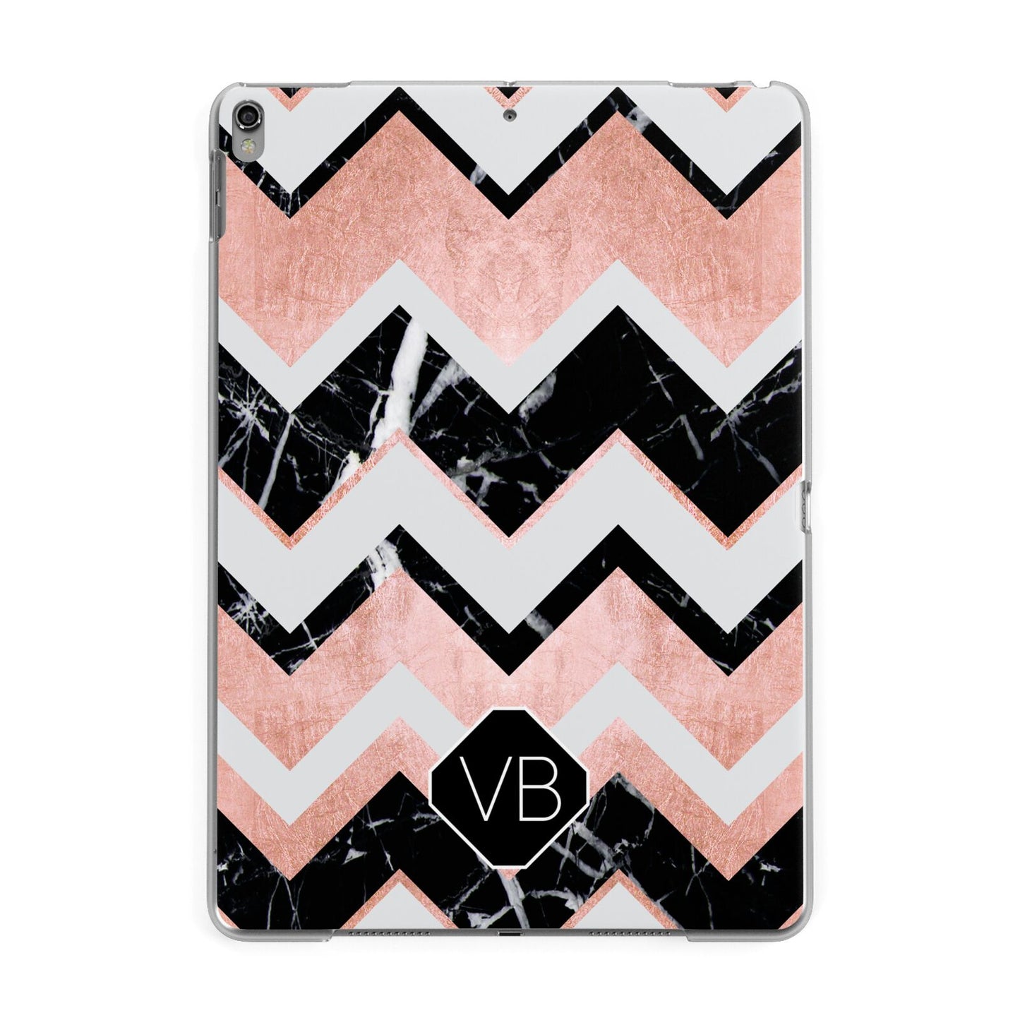 Personalised Chevron Marbled Initials Apple iPad Grey Case