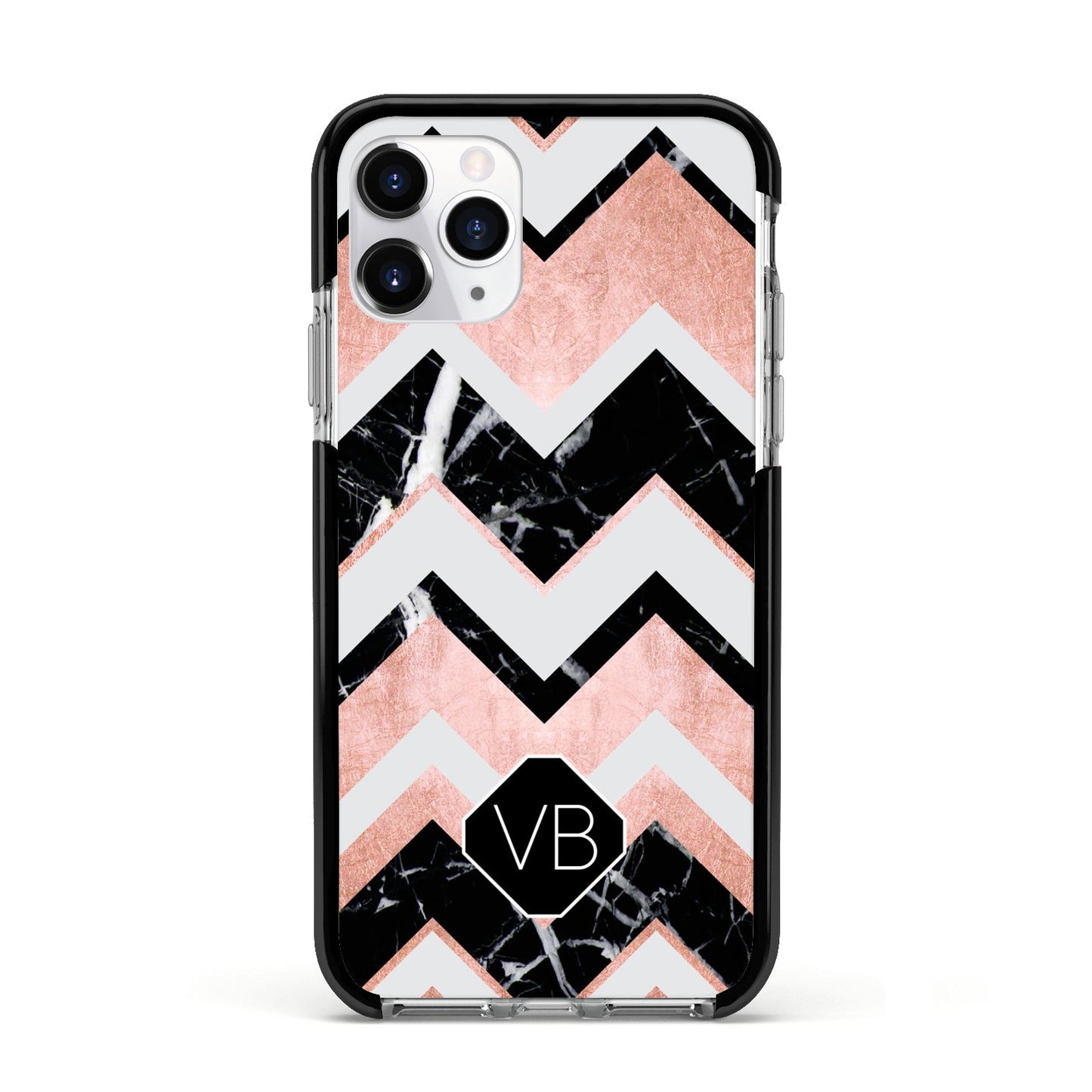 Personalised Chevron Marbled Initials Apple iPhone 11 Pro in Silver with Black Impact Case