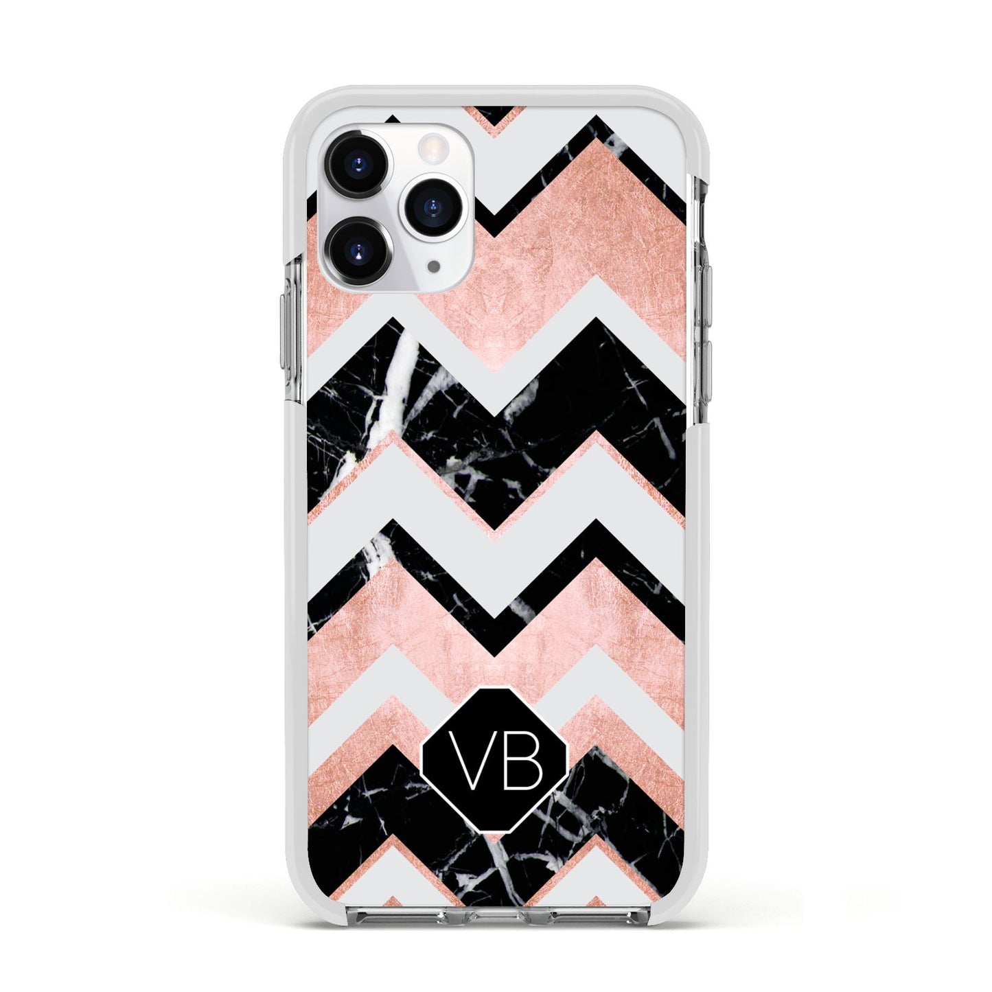 Personalised Chevron Marbled Initials Apple iPhone 11 Pro in Silver with White Impact Case