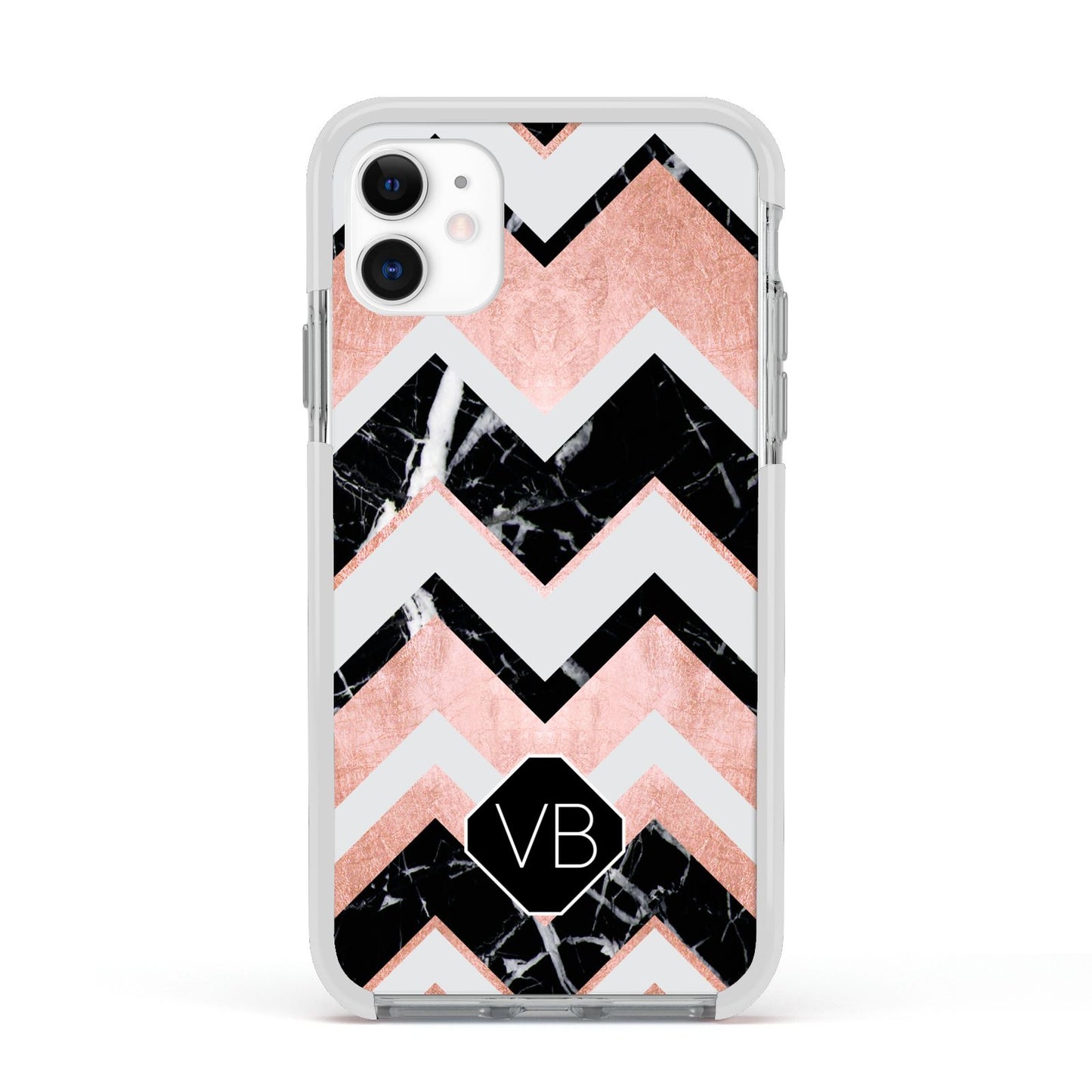 Personalised Chevron Marbled Initials Apple iPhone 11 in White with White Impact Case