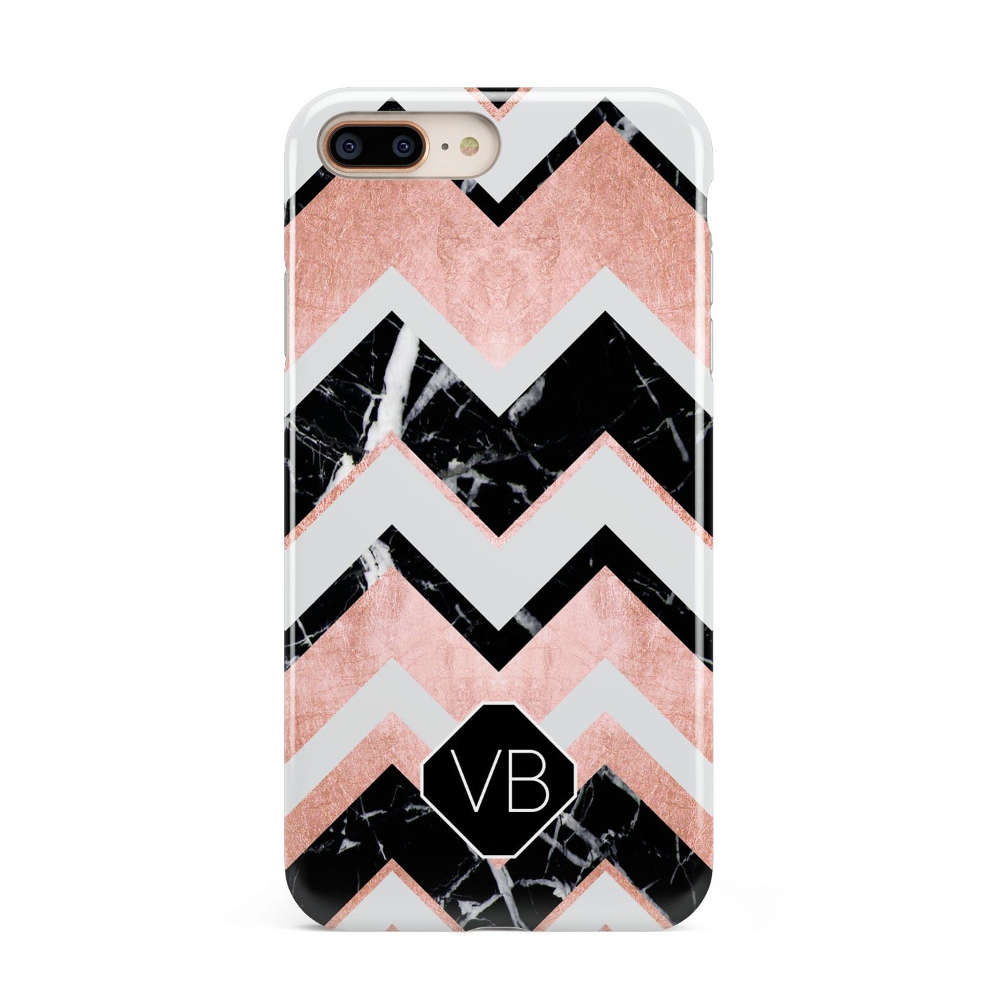 Personalised Chevron Marbled Initials Apple iPhone 7 8 Plus 3D Tough Case