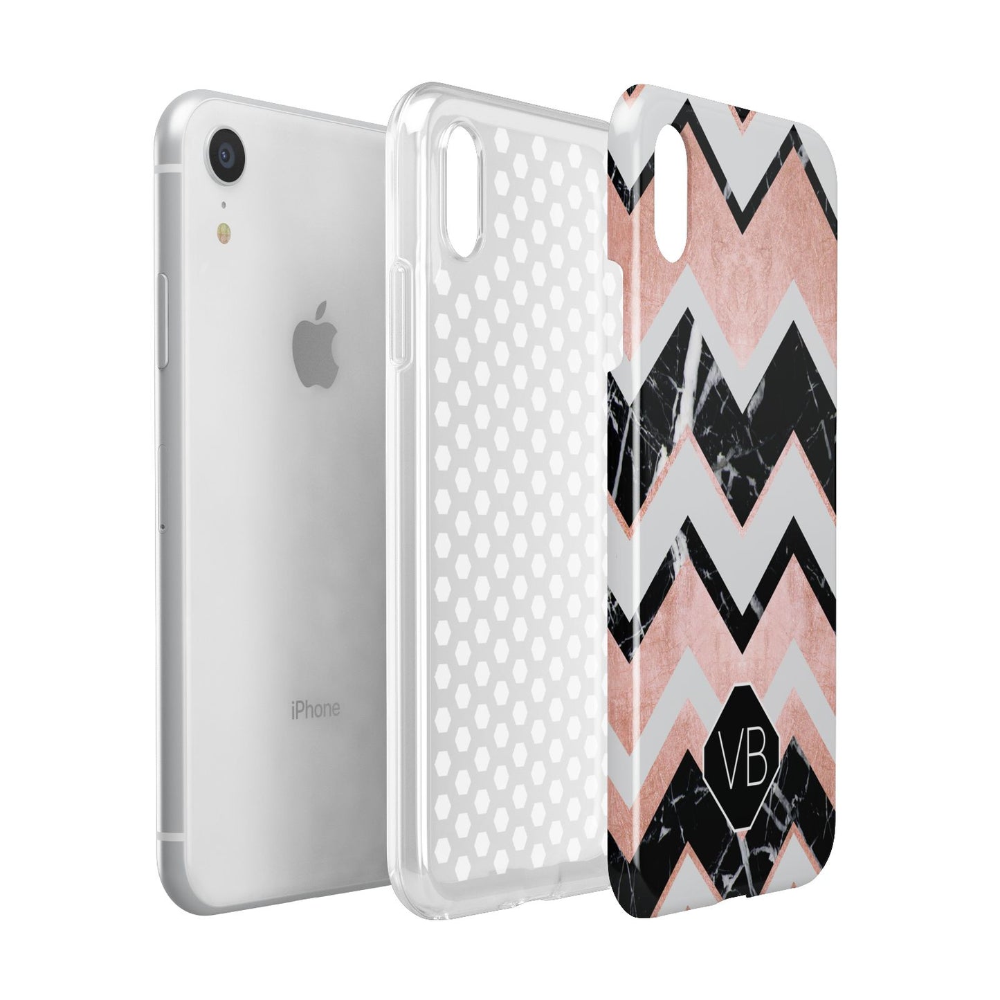 Personalised Chevron Marbled Initials Apple iPhone XR White 3D Tough Case Expanded view