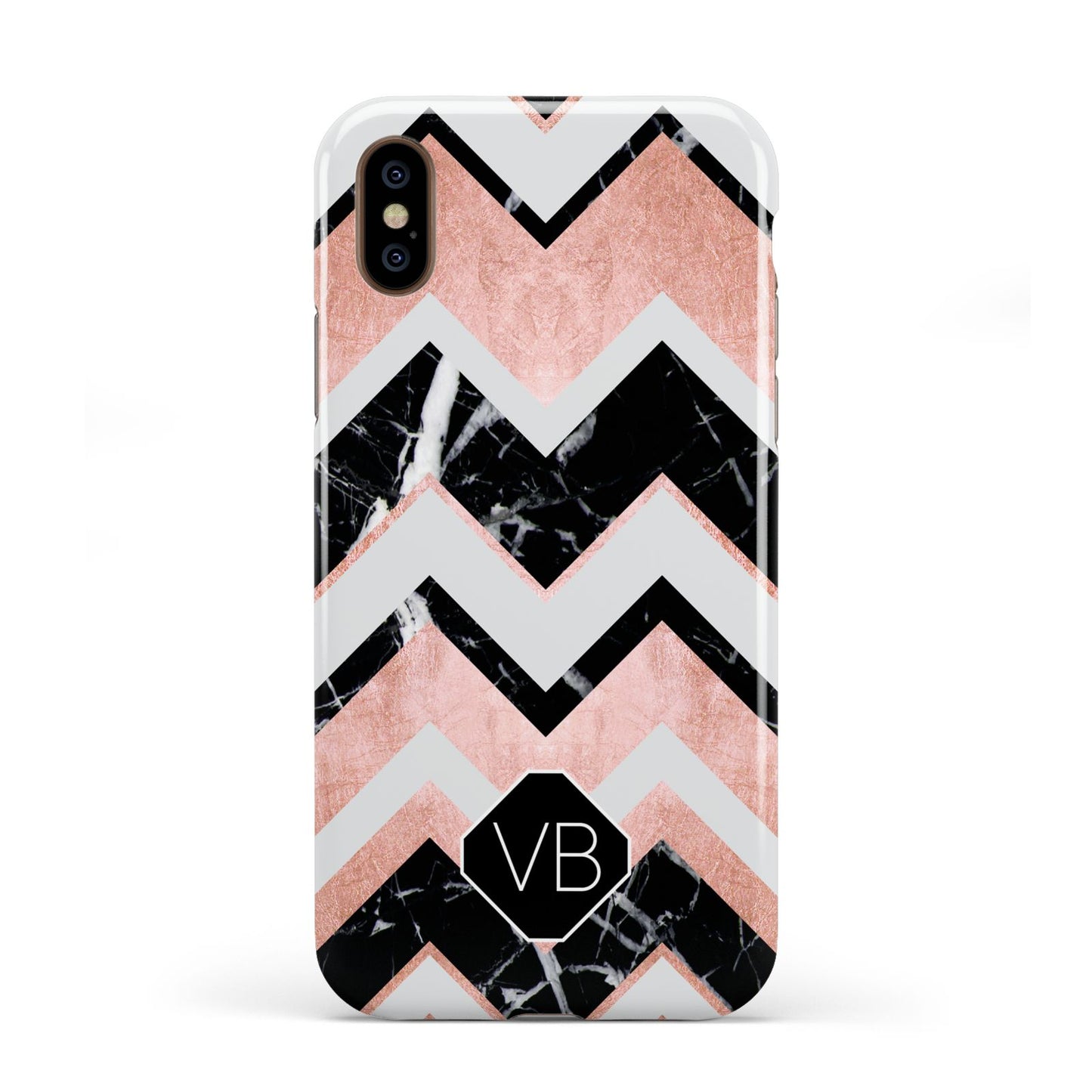 Personalised Chevron Marbled Initials Apple iPhone XS 3D Tough