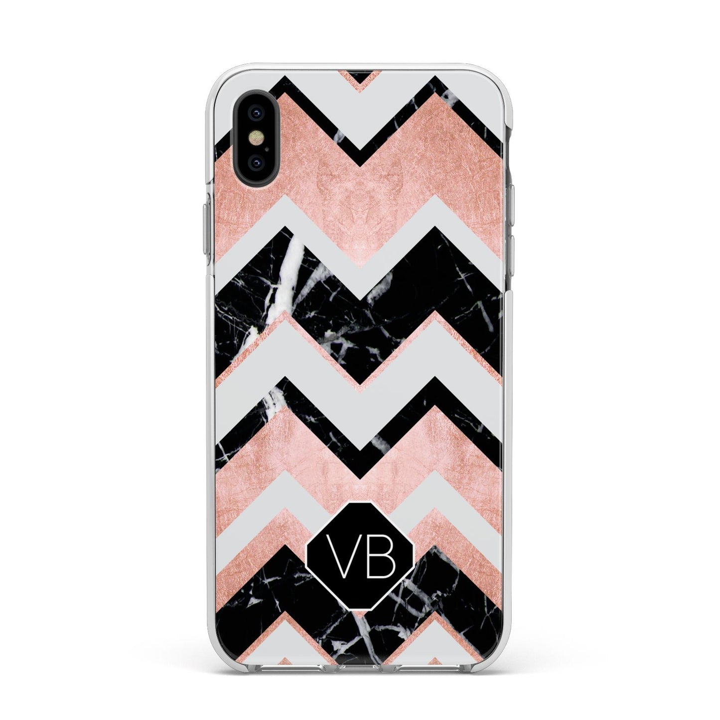 Personalised Chevron Marbled Initials Apple iPhone Xs Max Impact Case White Edge on Black Phone