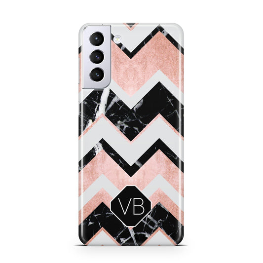 Personalised Chevron Marbled Initials Samsung S21 Plus Phone Case