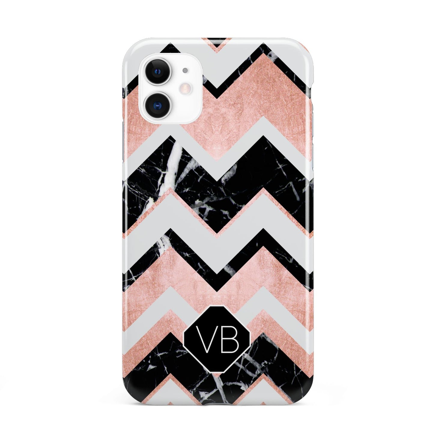 Personalised Chevron Marbled Initials iPhone 11 3D Tough Case