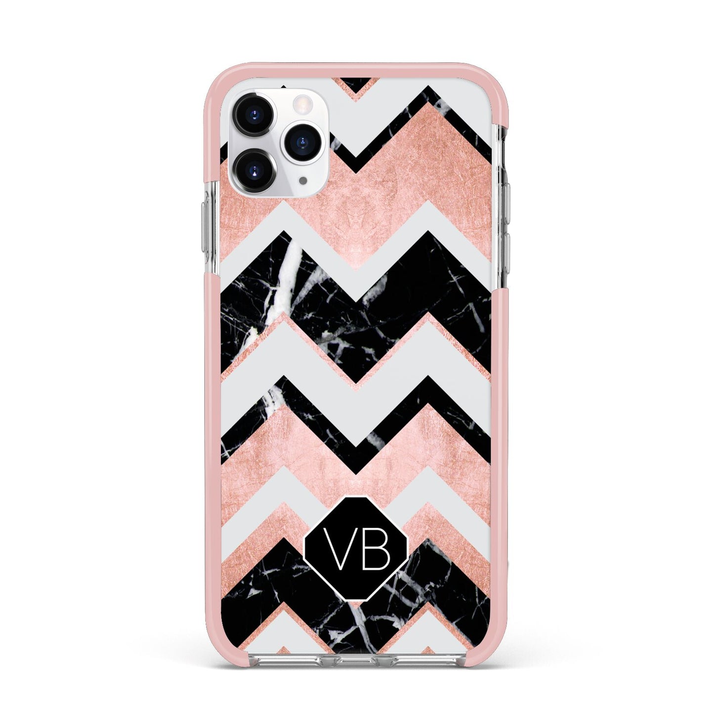 Personalised Chevron Marbled Initials iPhone 11 Pro Max Impact Pink Edge Case