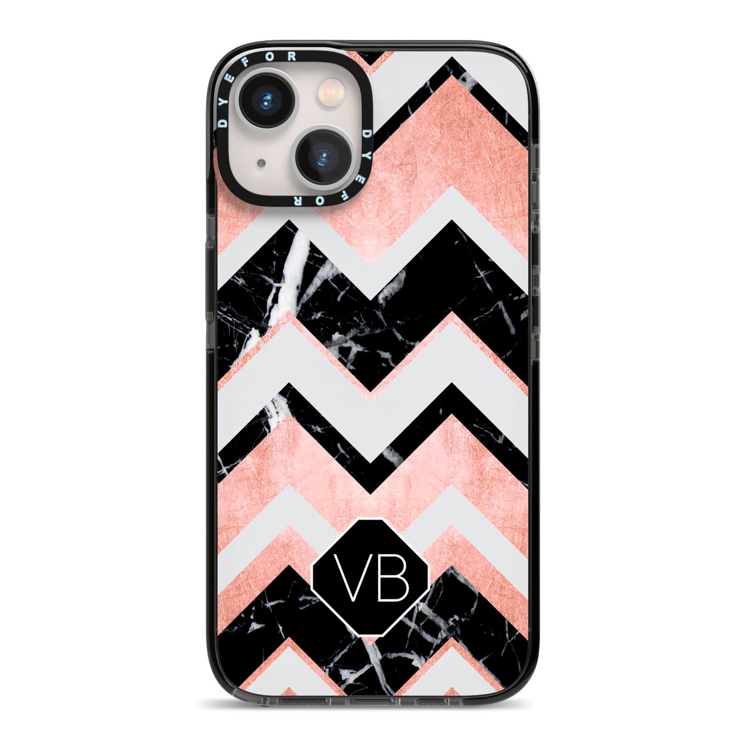 Personalised Chevron Marbled Initials iPhone 13 Black Impact Case on Silver phone