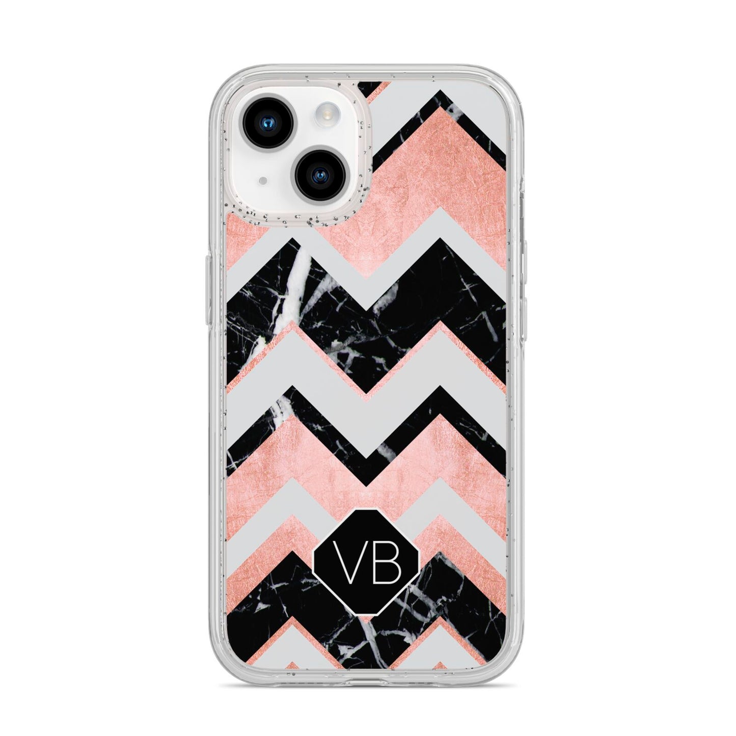 Personalised Chevron Marbled Initials iPhone 14 Glitter Tough Case Starlight