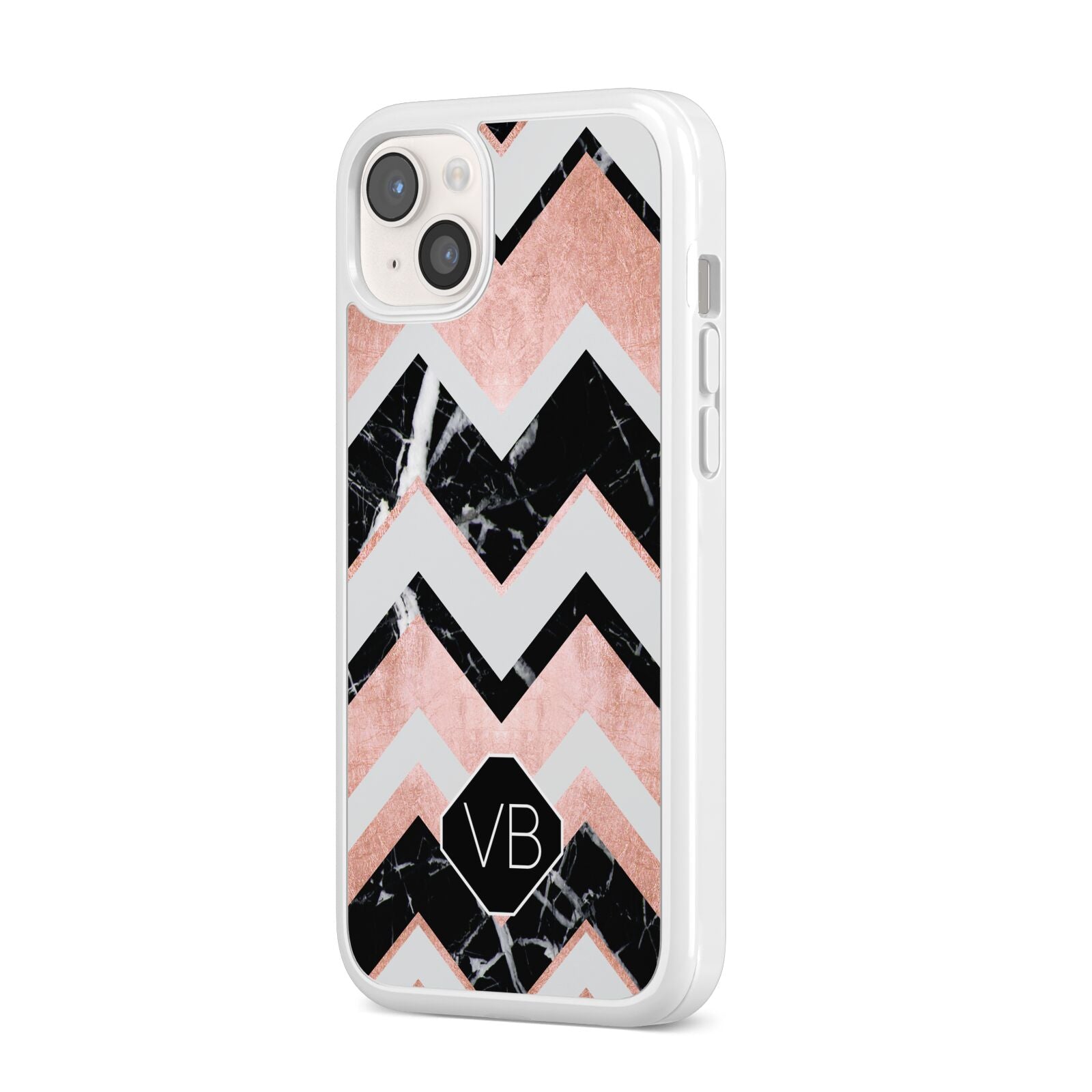 Personalised Chevron Marbled Initials iPhone 14 Plus Clear Tough Case Starlight Angled Image