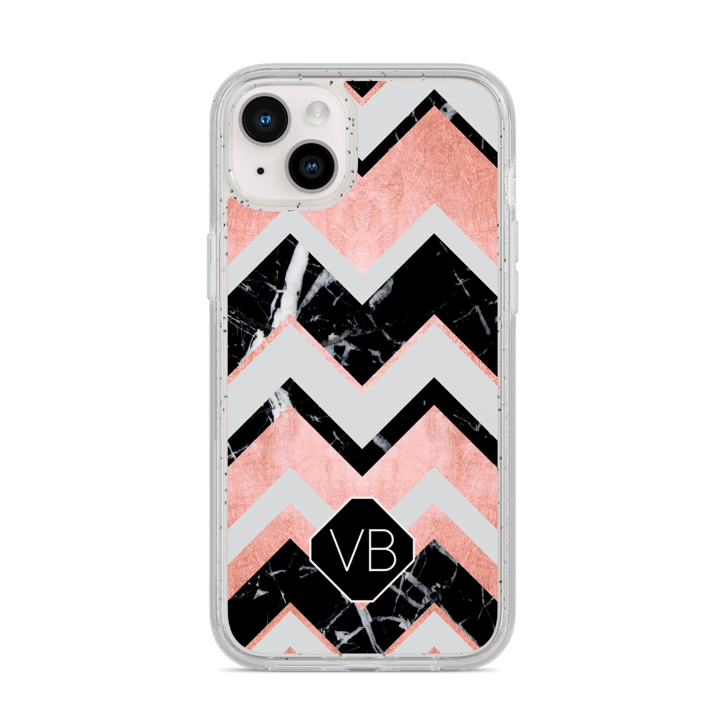 Personalised Chevron Marbled Initials iPhone 14 Plus Glitter Tough Case Starlight