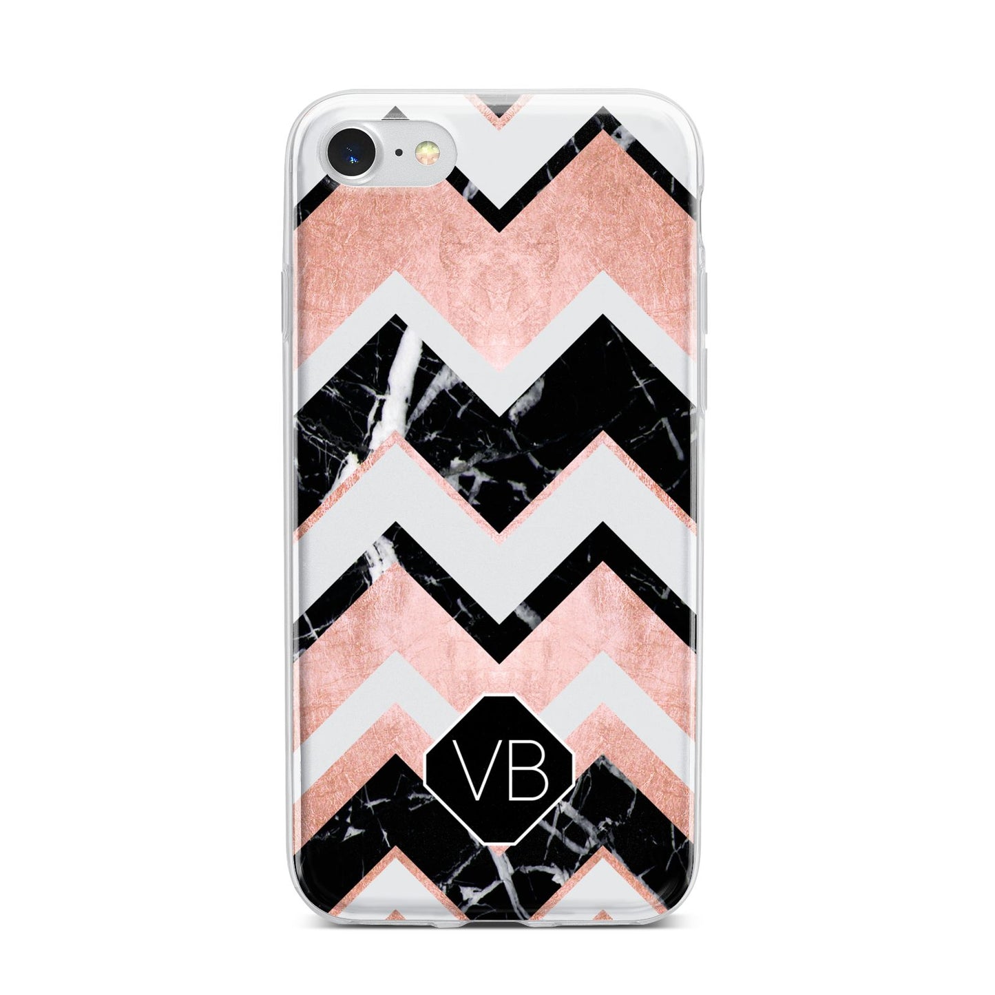 Personalised Chevron Marbled Initials iPhone 7 Bumper Case on Silver iPhone