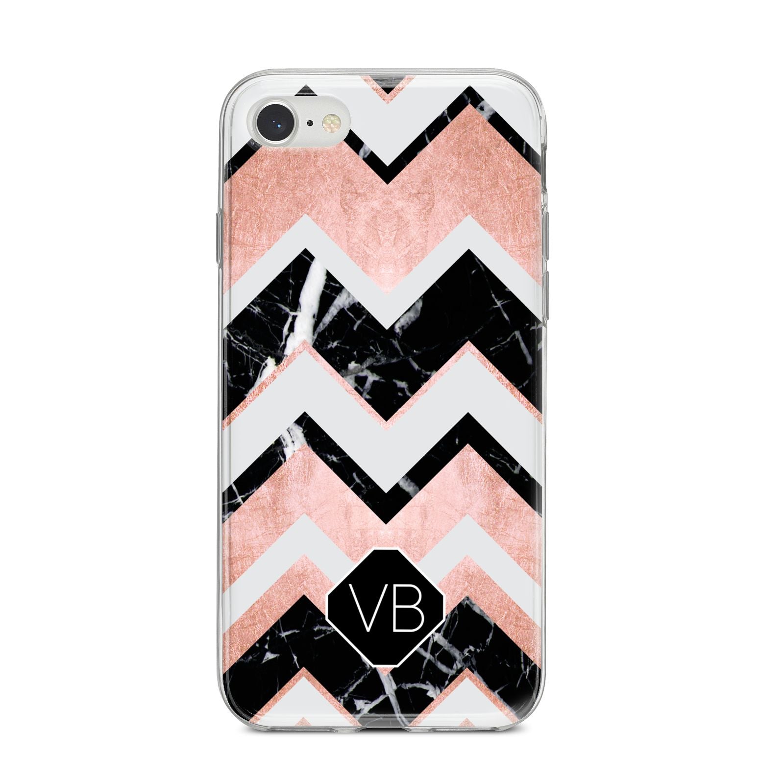 Personalised Chevron Marbled Initials iPhone 8 Bumper Case on Silver iPhone