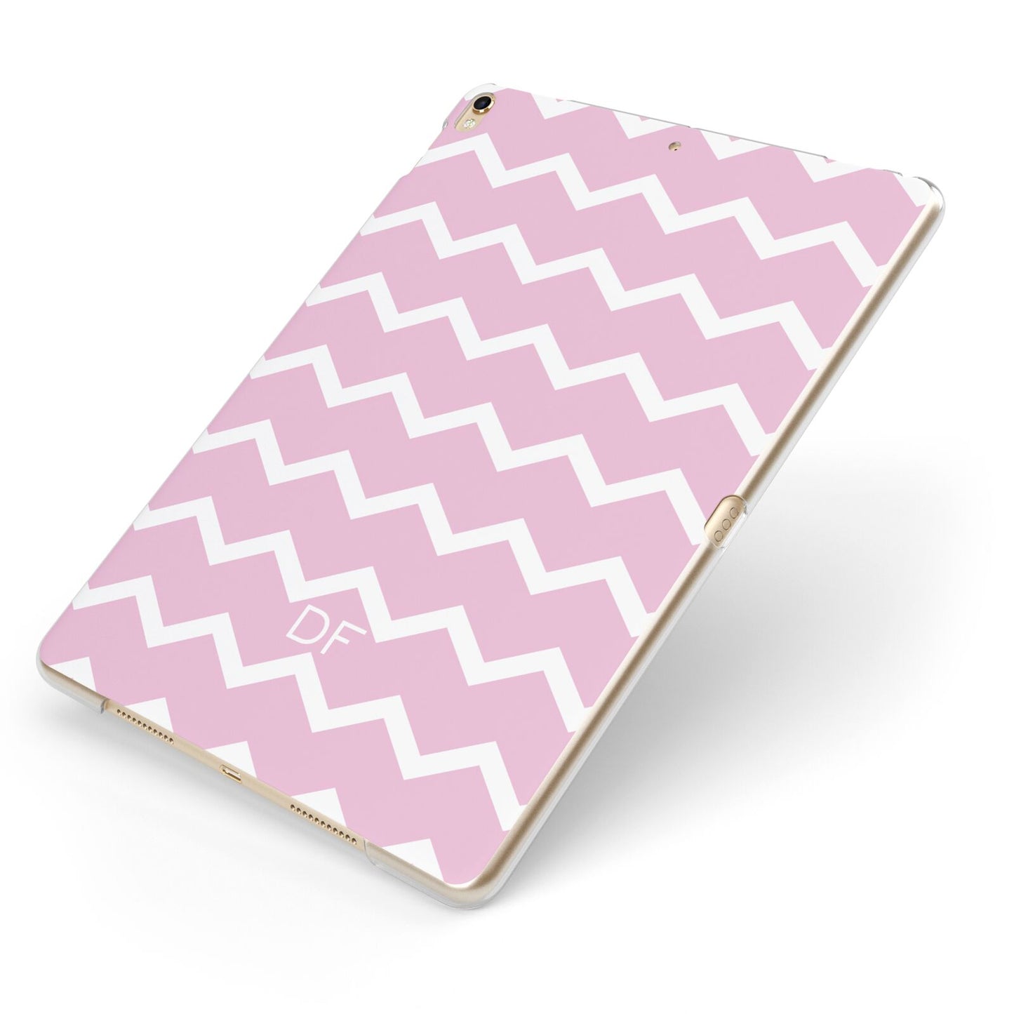 Personalised Chevron Pink Apple iPad Case on Gold iPad Side View