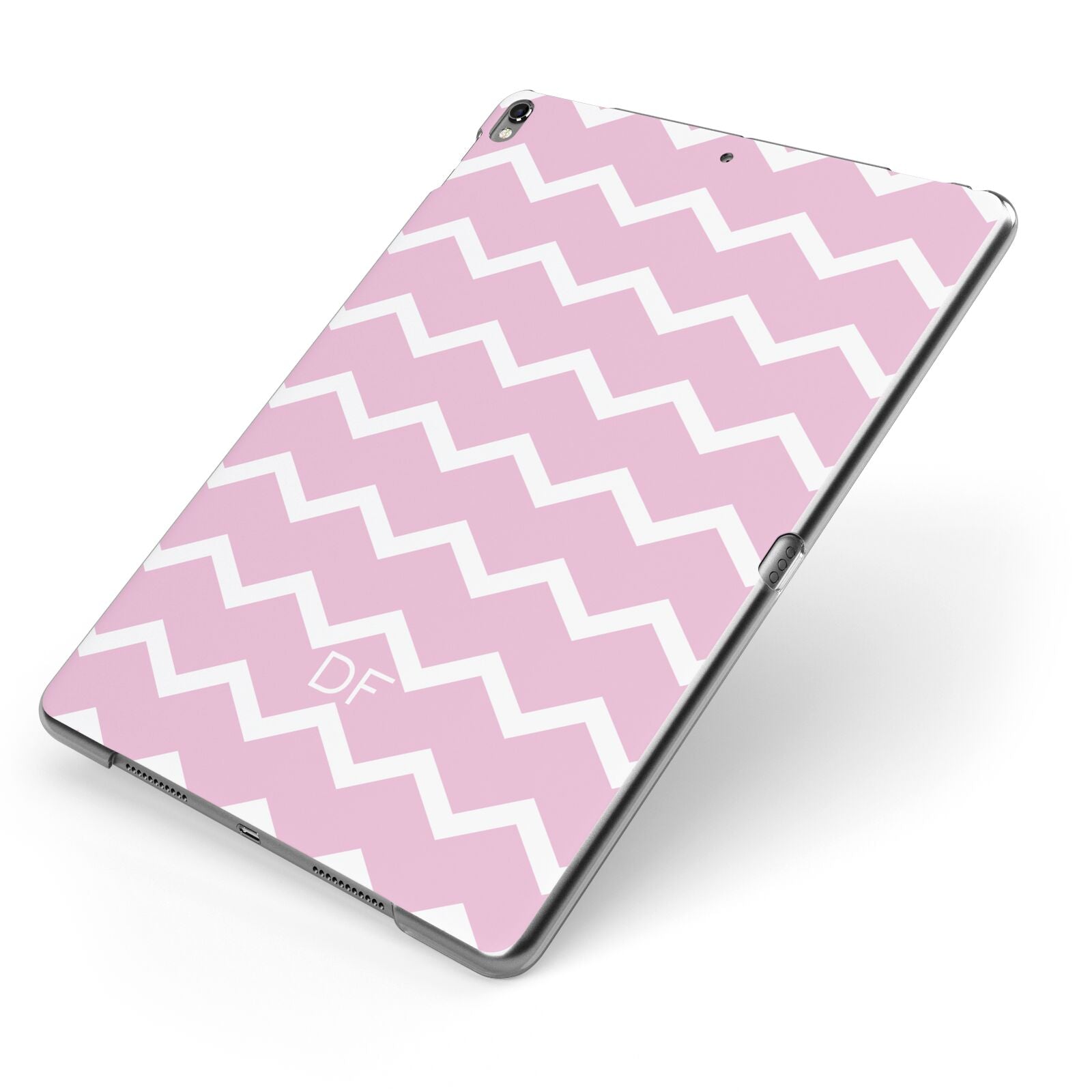 Personalised Chevron Pink Apple iPad Case on Grey iPad Side View