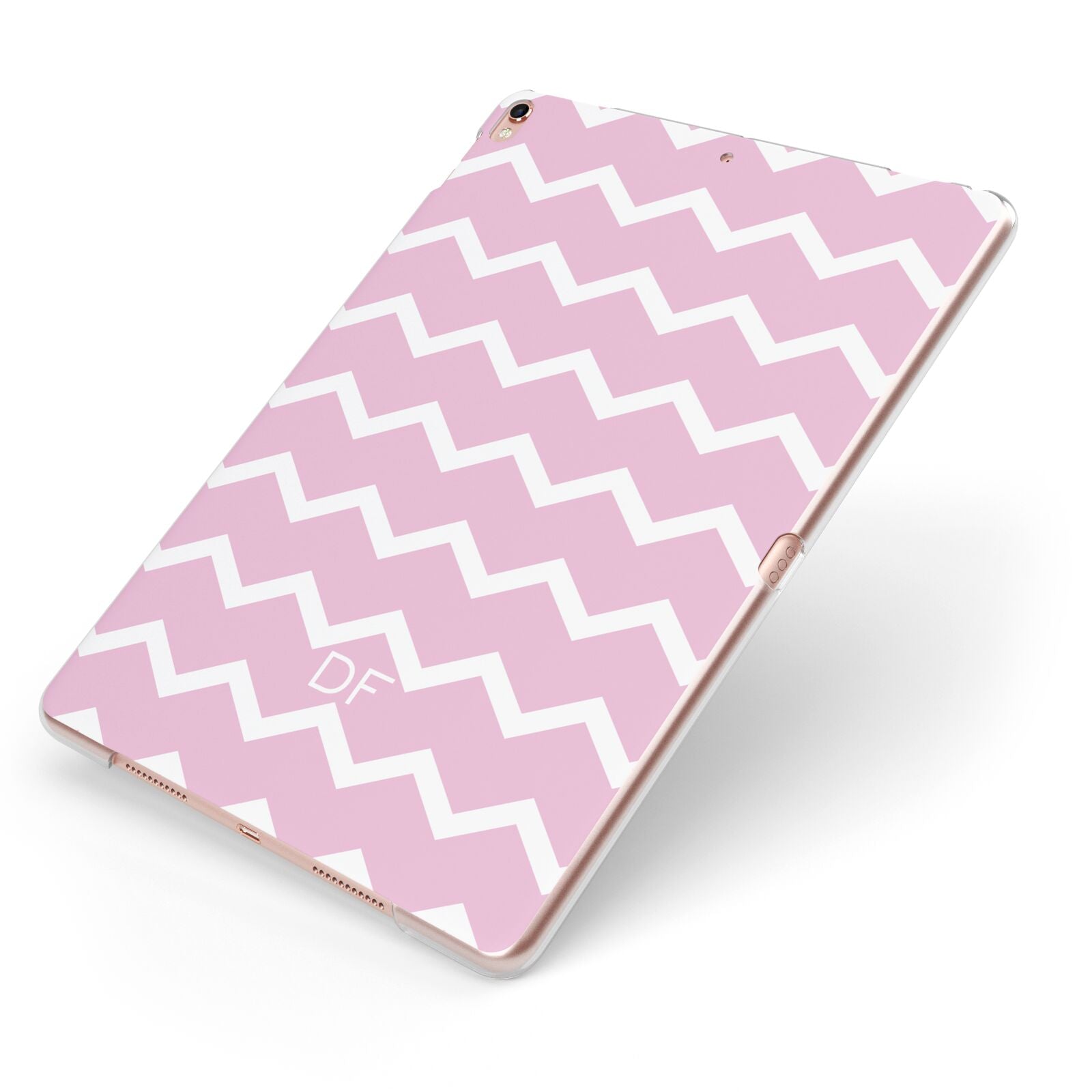 Personalised Chevron Pink Apple iPad Case on Rose Gold iPad Side View