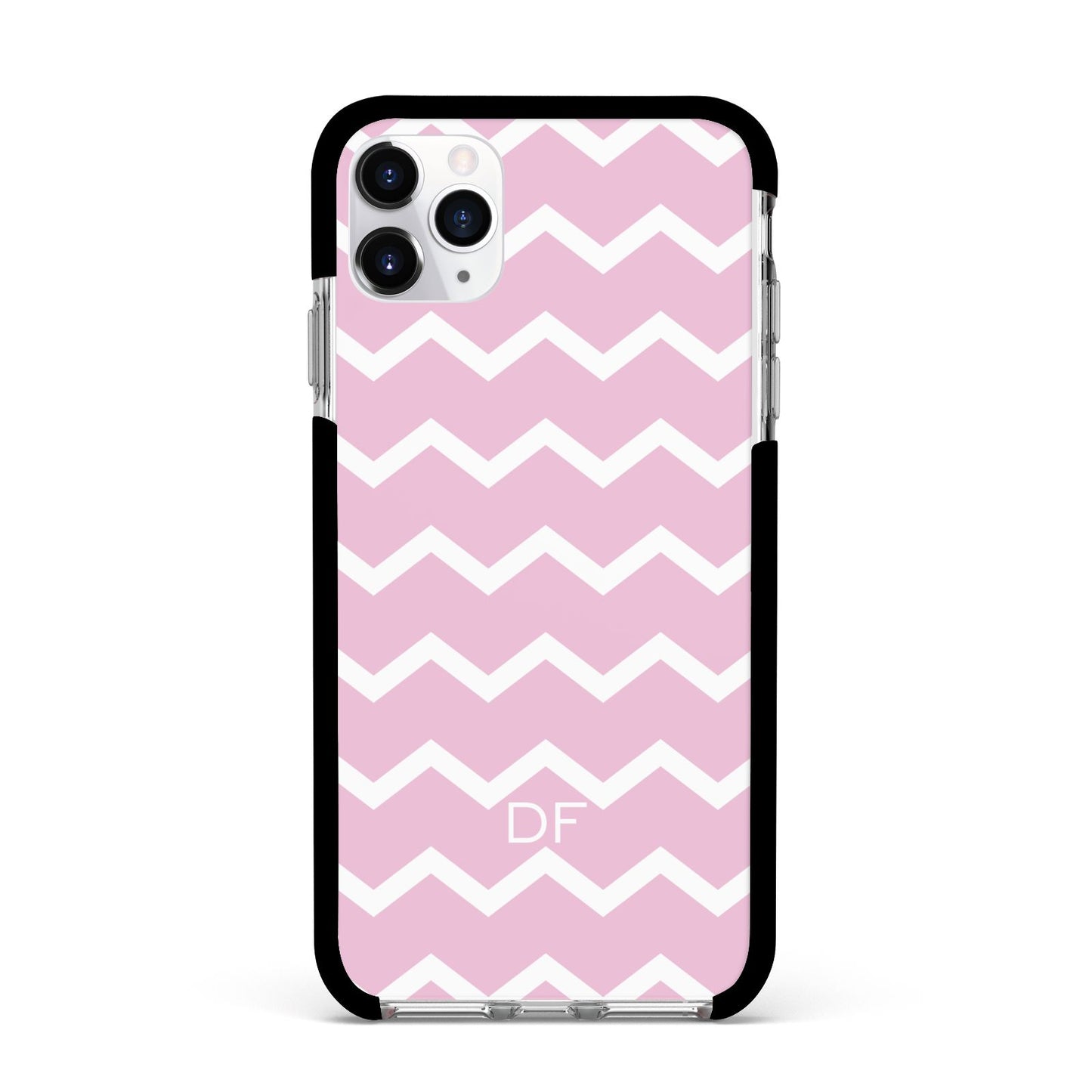 Personalised Chevron Pink Apple iPhone 11 Pro Max in Silver with Black Impact Case