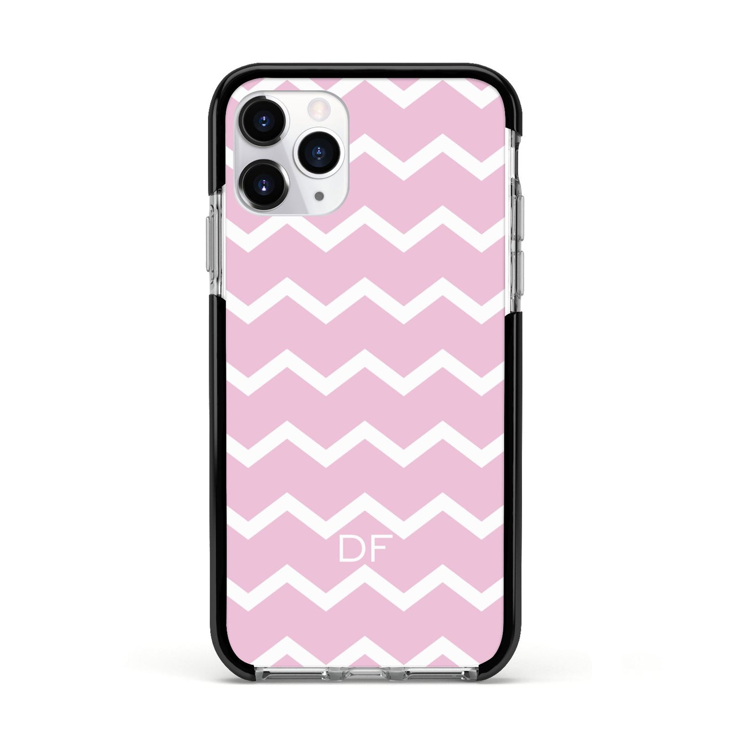 Personalised Chevron Pink Apple iPhone 11 Pro in Silver with Black Impact Case