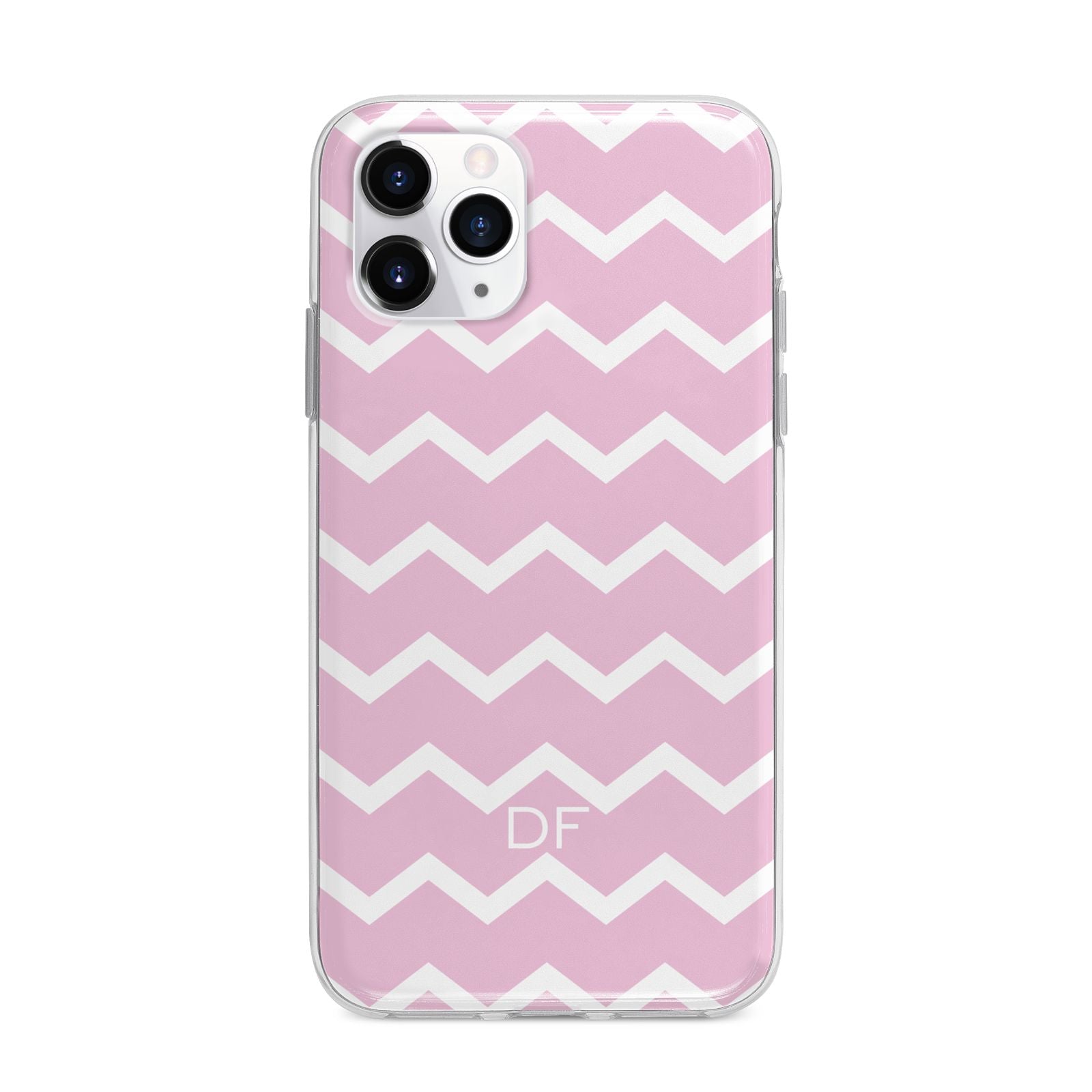 Personalised Chevron Pink Apple iPhone 11 Pro in Silver with Bumper Case