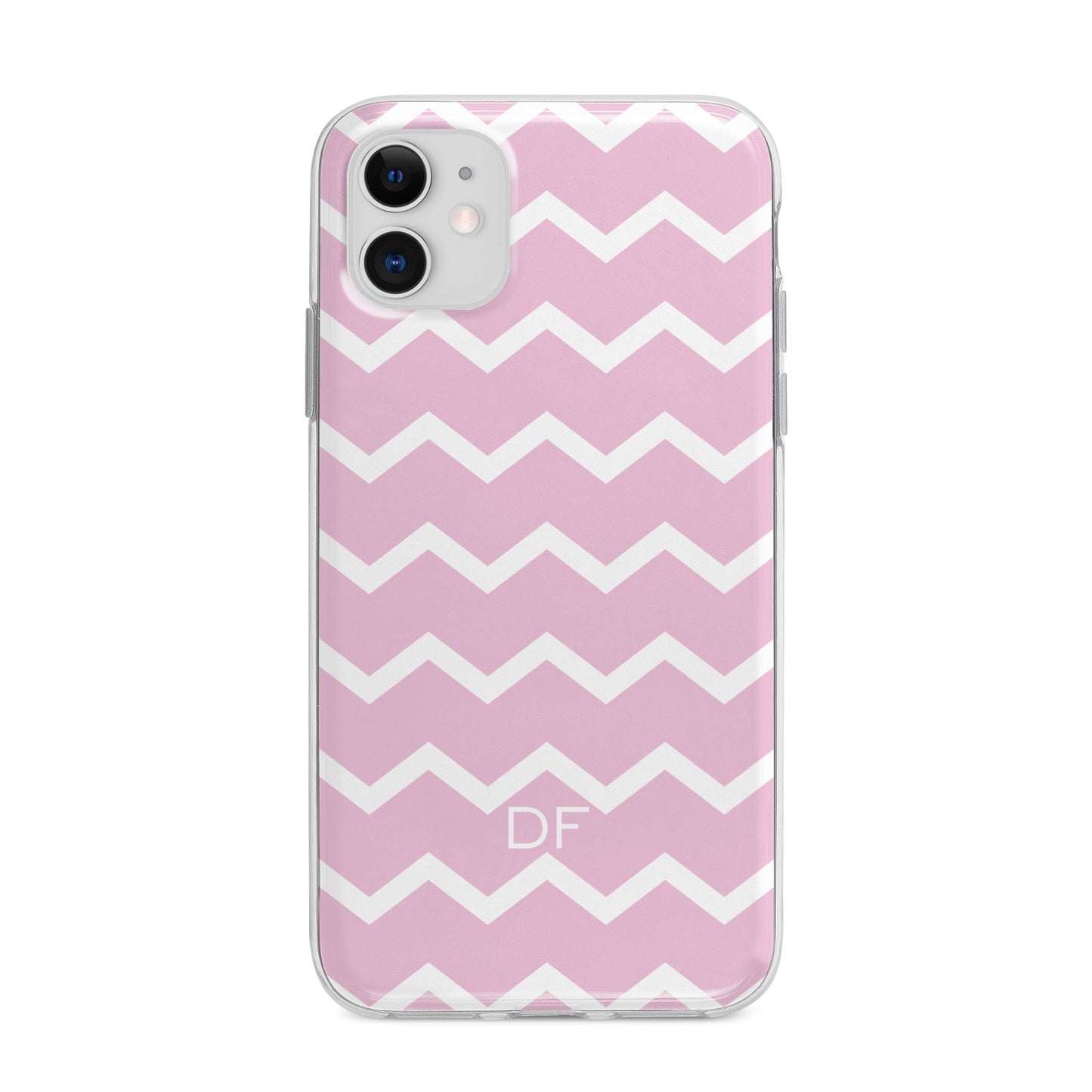 Personalised Chevron Pink Apple iPhone 11 in White with Bumper Case