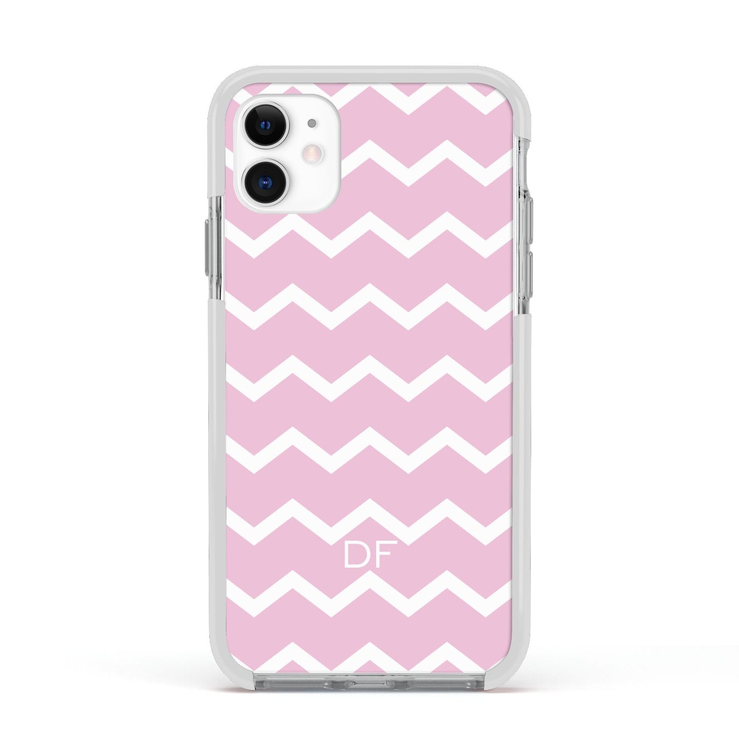 Personalised Chevron Pink Apple iPhone 11 in White with White Impact Case