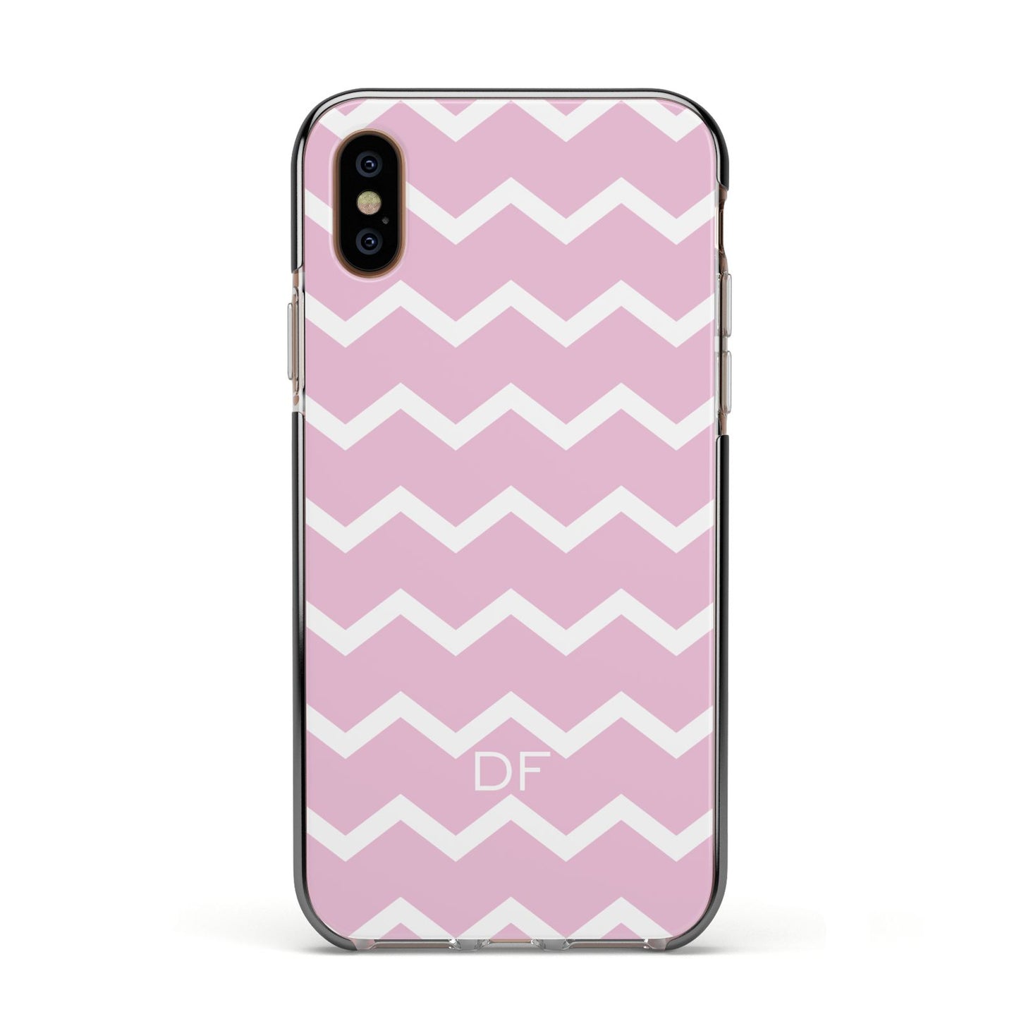 Personalised Chevron Pink Apple iPhone Xs Impact Case Black Edge on Gold Phone