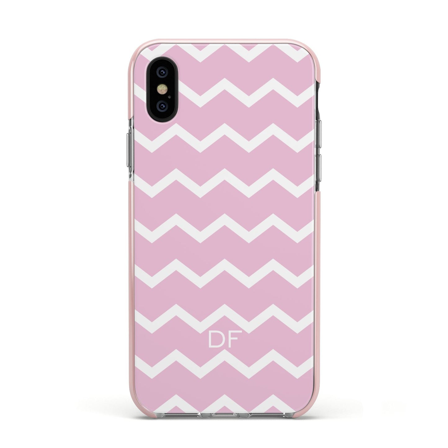 Personalised Chevron Pink Apple iPhone Xs Impact Case Pink Edge on Black Phone