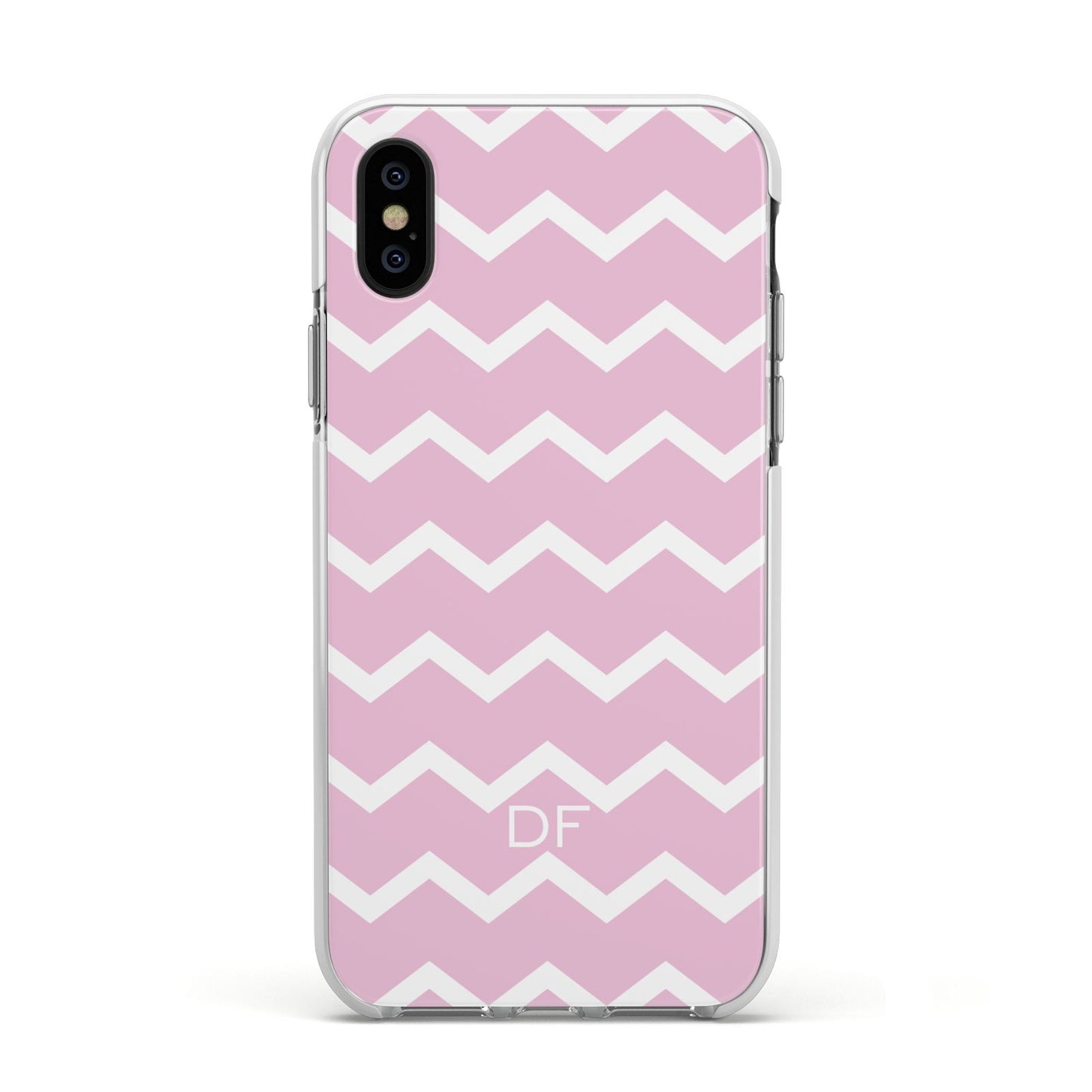 Personalised Chevron Pink Apple iPhone Xs Impact Case White Edge on Black Phone