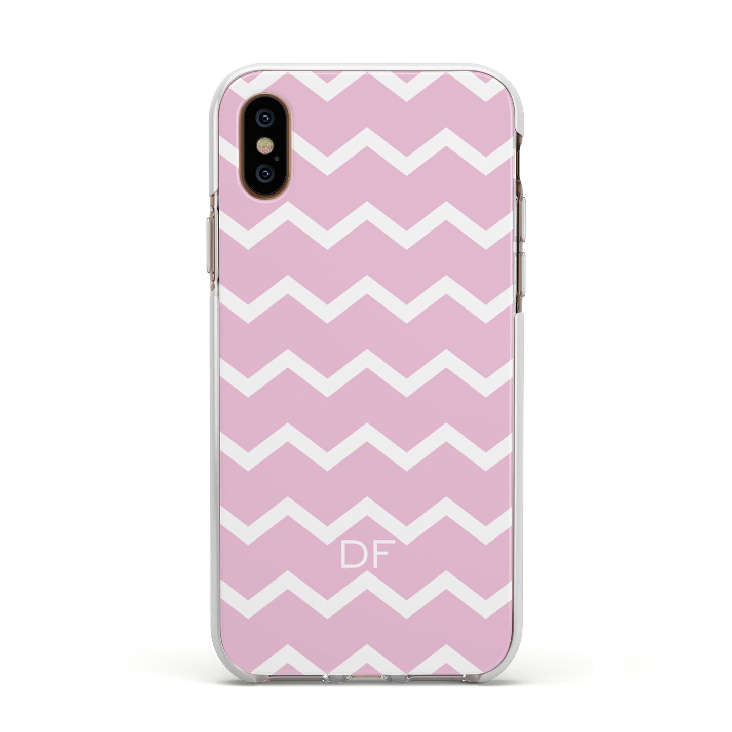 Personalised Chevron Pink Apple iPhone Xs Impact Case White Edge on Gold Phone