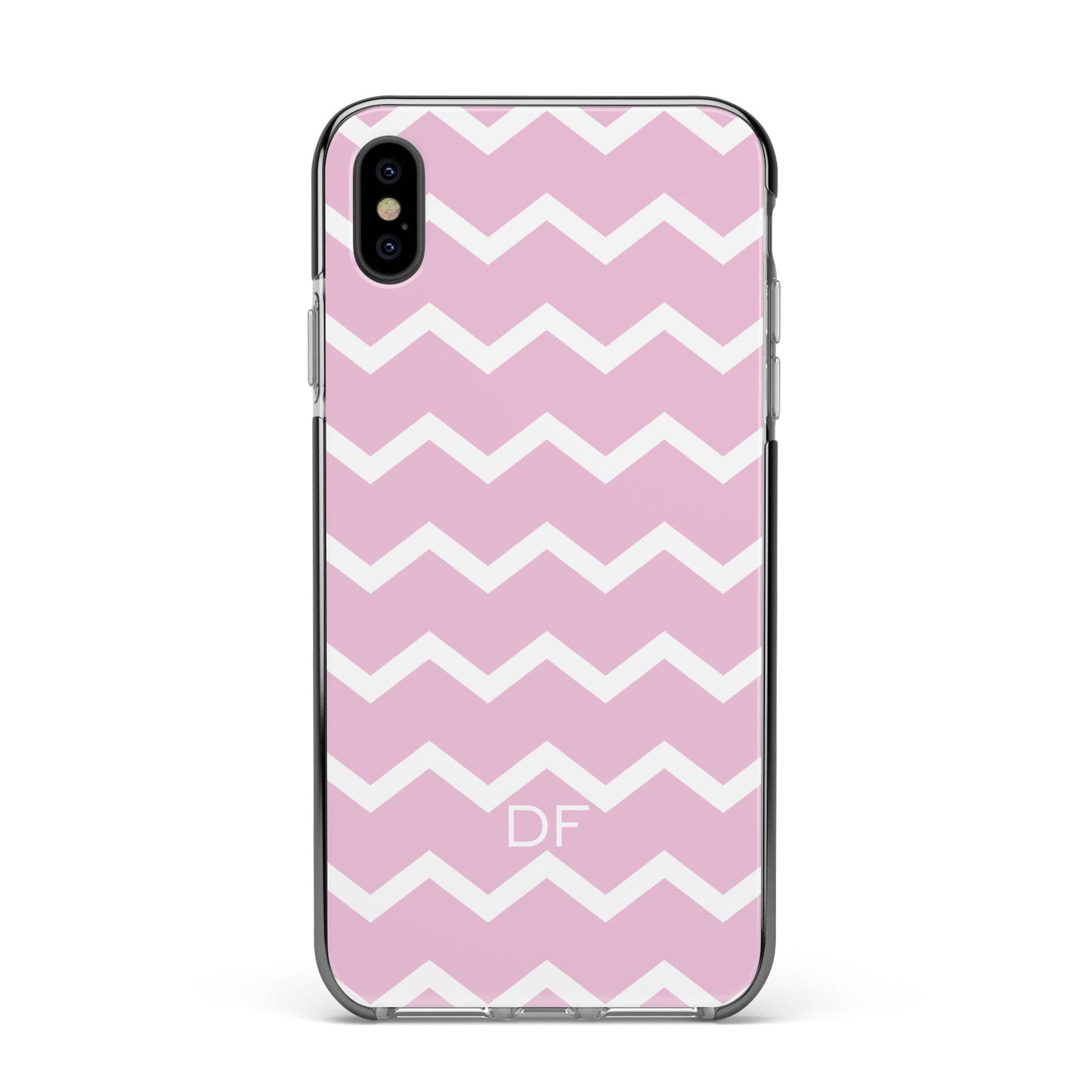 Personalised Chevron Pink Apple iPhone Xs Max Impact Case Black Edge on Black Phone