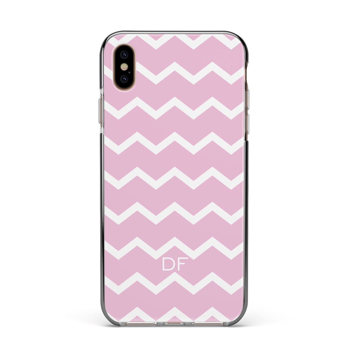 Personalised Chevron Pink Apple iPhone Xs Max Impact Case Black Edge on Gold Phone